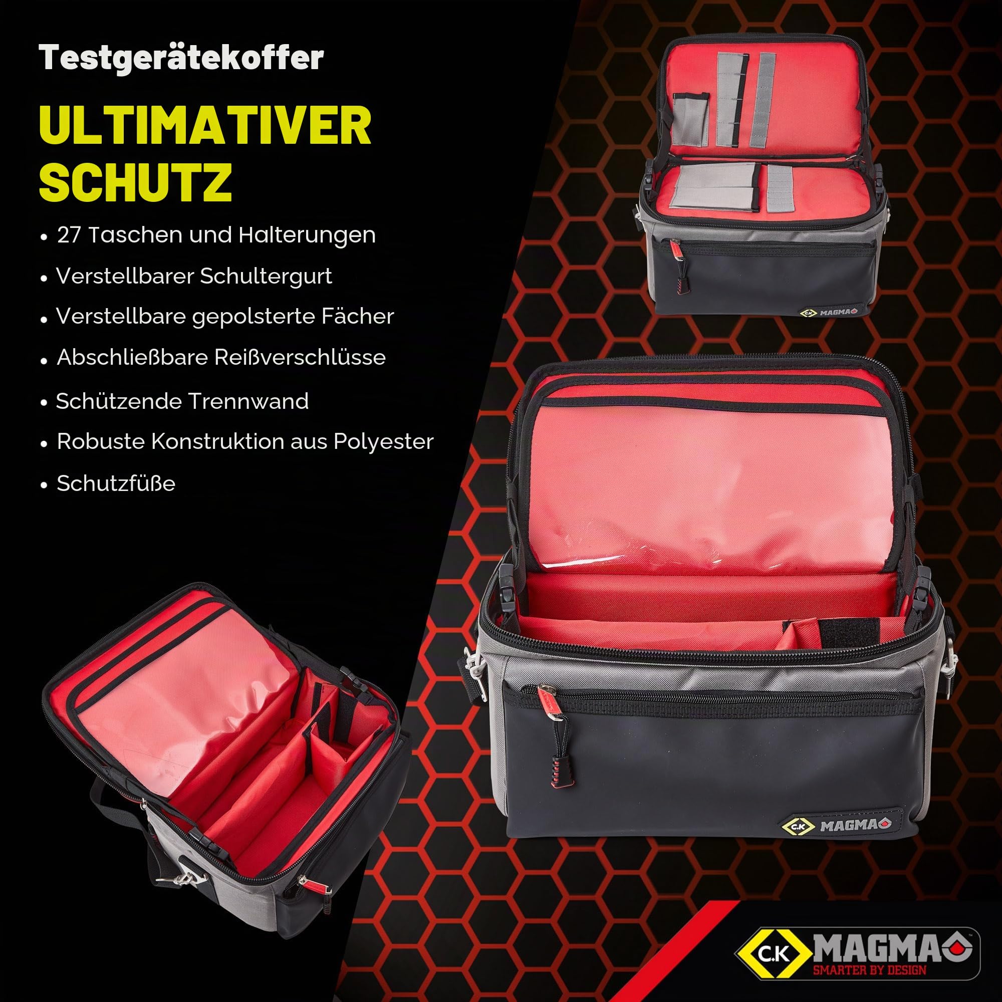 C.K Magma Werkzeugkoffer leer für Messgerät und Zubehör, Werkzeugtasche Techniker, Arbeitstache Elektriker, Werkzeug Tasche, Werkzeugkiste, Werkzeugaufbewahrung, Werkzeugtrage, Tool Bag, MA2638