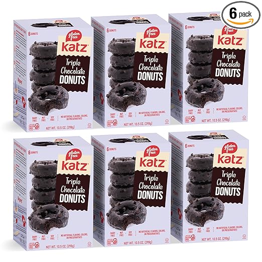 Katz Gluten Free Triple Chocolate Donuts | Dairy Free, Nut Free, Soy Free, Gluten Free | Kosher (6 Packs of 6 Donuts, 13 Ounce Each)