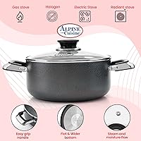 Vista 6 de Alpine Cuisine Olla antiadherente de 2.2 cuartos de galón con tapa de vidrio templado y asas de transporte, utensilios de cocina multiusos, horno