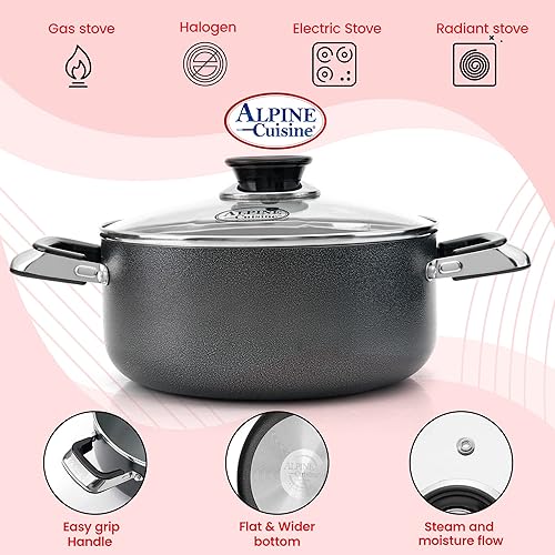 Miniatura 6 de Alpine Cuisine Olla antiadherente de 2.2 cuartos de galón con tapa de vidrio templado y asas de transporte, utensilios de cocina multiusos, horno