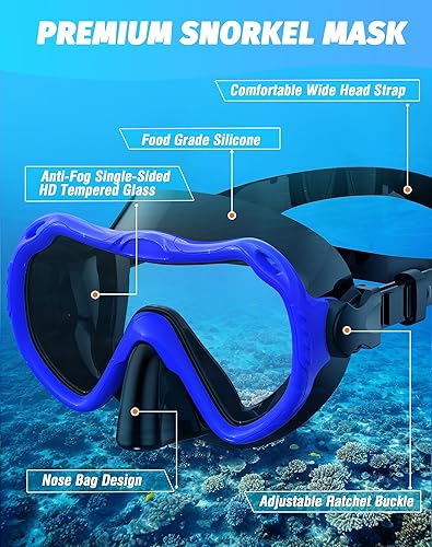 Miniatura 3 de Snorkeling Gear for Adults, Snorkel Mask Set 180 Panoramic View Snorkel Gear, 100% Food-Grade Silicone Anti-Fog Anti-Leak Dry Top Diving Mask for