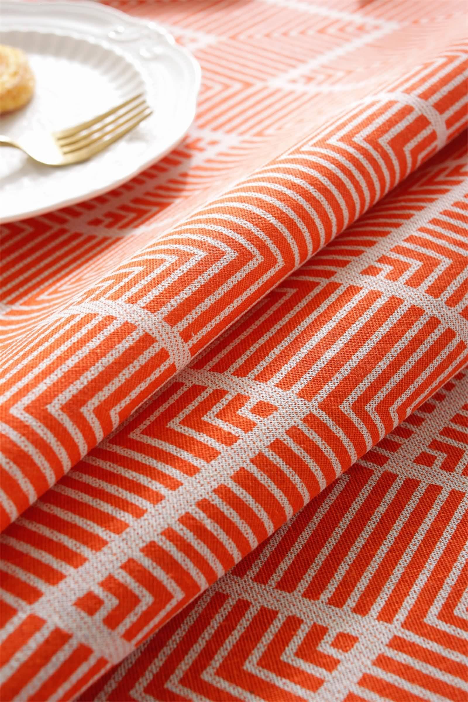 Tovaglie Antimacchia Rettangolari, Tovaglie 140 x 300 cm Motivo a strisce geometriche con nappa in Cotone Tovaglia per La Decorazione della Casa CucinaAranciaStile 2