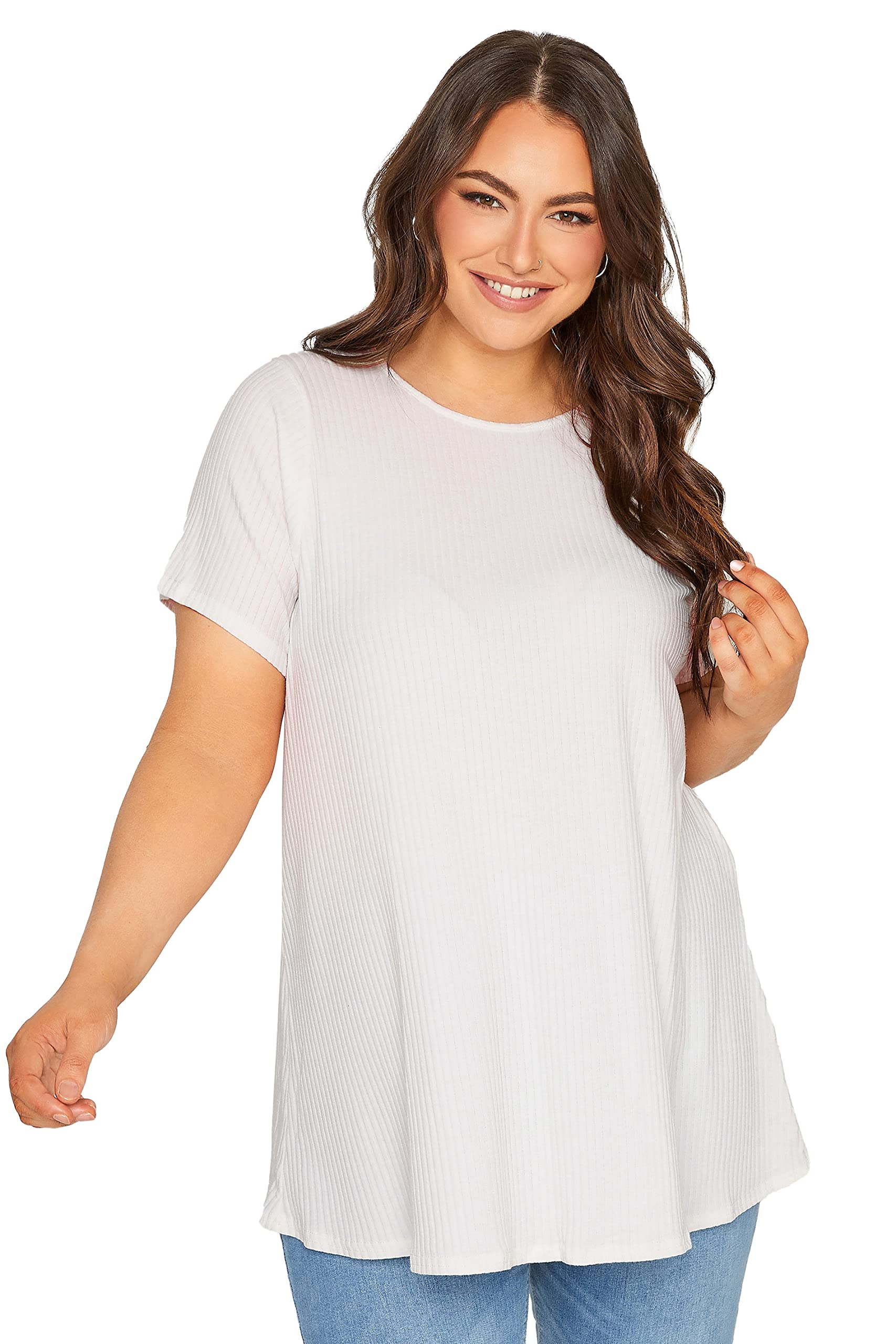 Yours Women's White Curve Ribbed Swing T-Shirt - Plus Curve 26-28 Plus