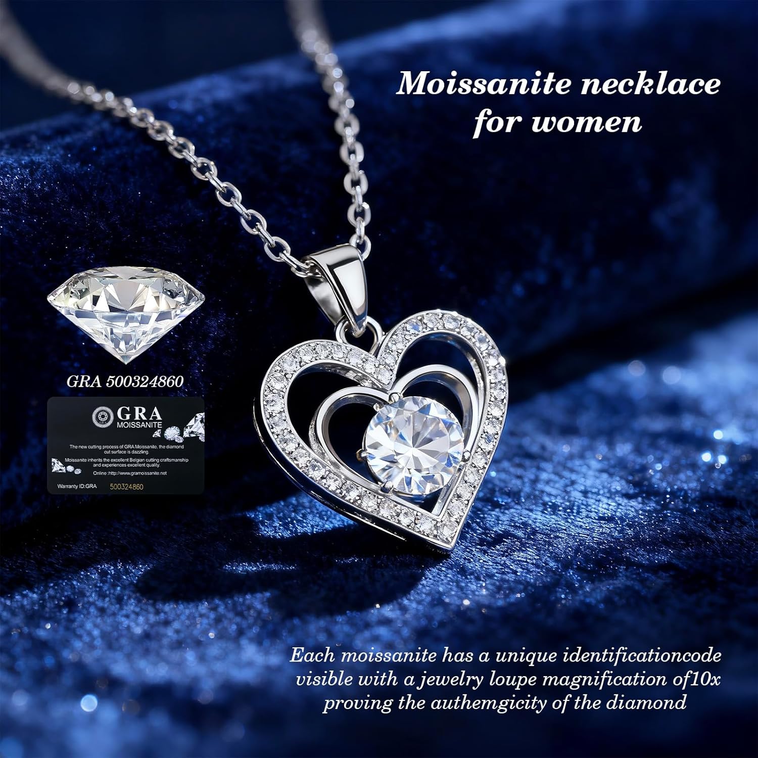 Jewelry Gifts for Women, Moissanite Heart Necklace 1-2Carat - Birthday Gift for Wife, Anniversary Necklace for Women, Christmas Valentine's Day Mother's Day Fine Jewelry Romantic Gifts for Her - Image 4