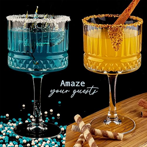 Miniatura 6 de The Buybox - Copa de vidrio extra grande, copas de copa vintage, copas de vino cuadradas grandes. Cóctel, champán, copas de margarita, cristalería