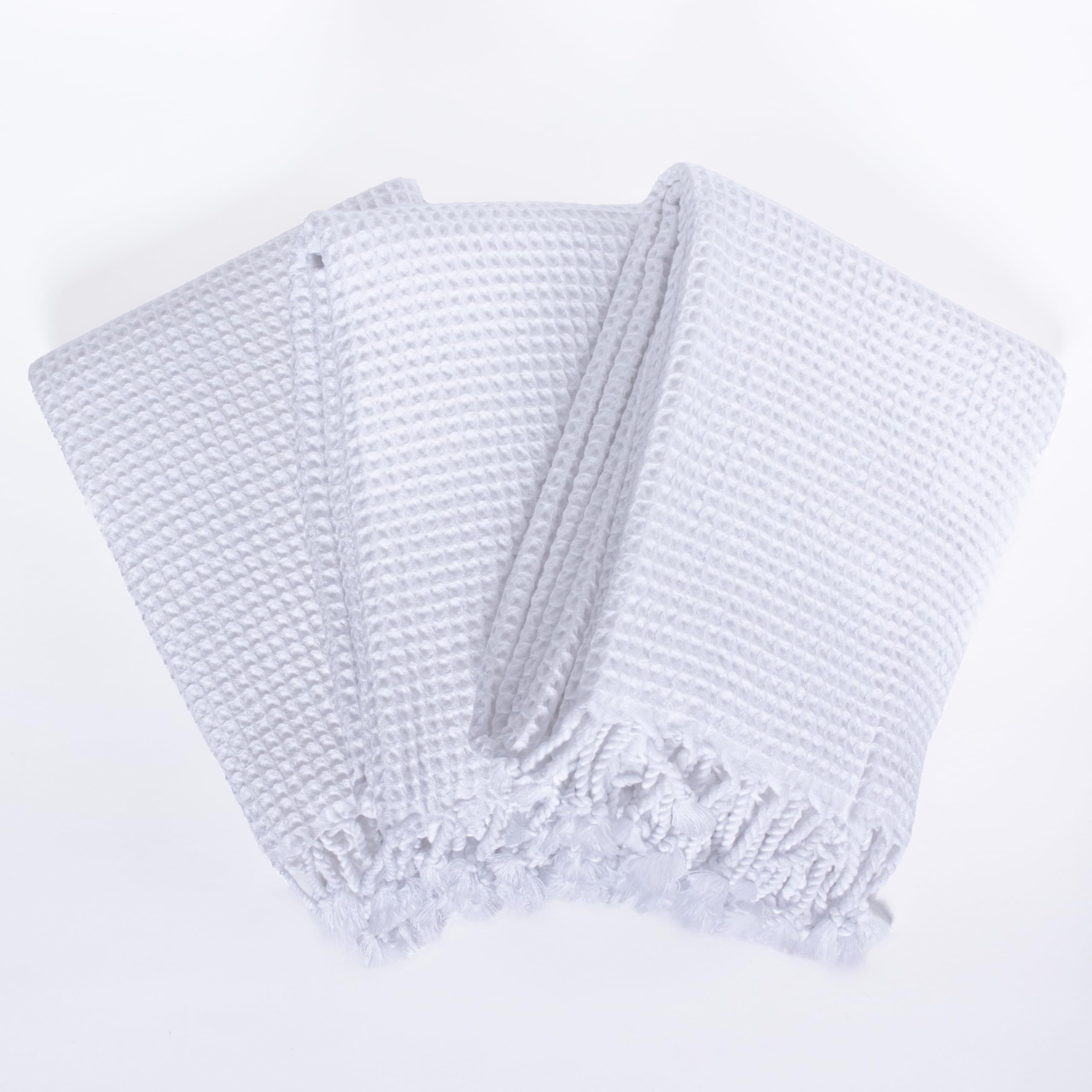PÜSKÜL - Waffle Towels for Pool, Beach, Spa, Sauna, Gym - Original 100% Turkish Cotton Peshtemal Hammam Towels (White, 3)