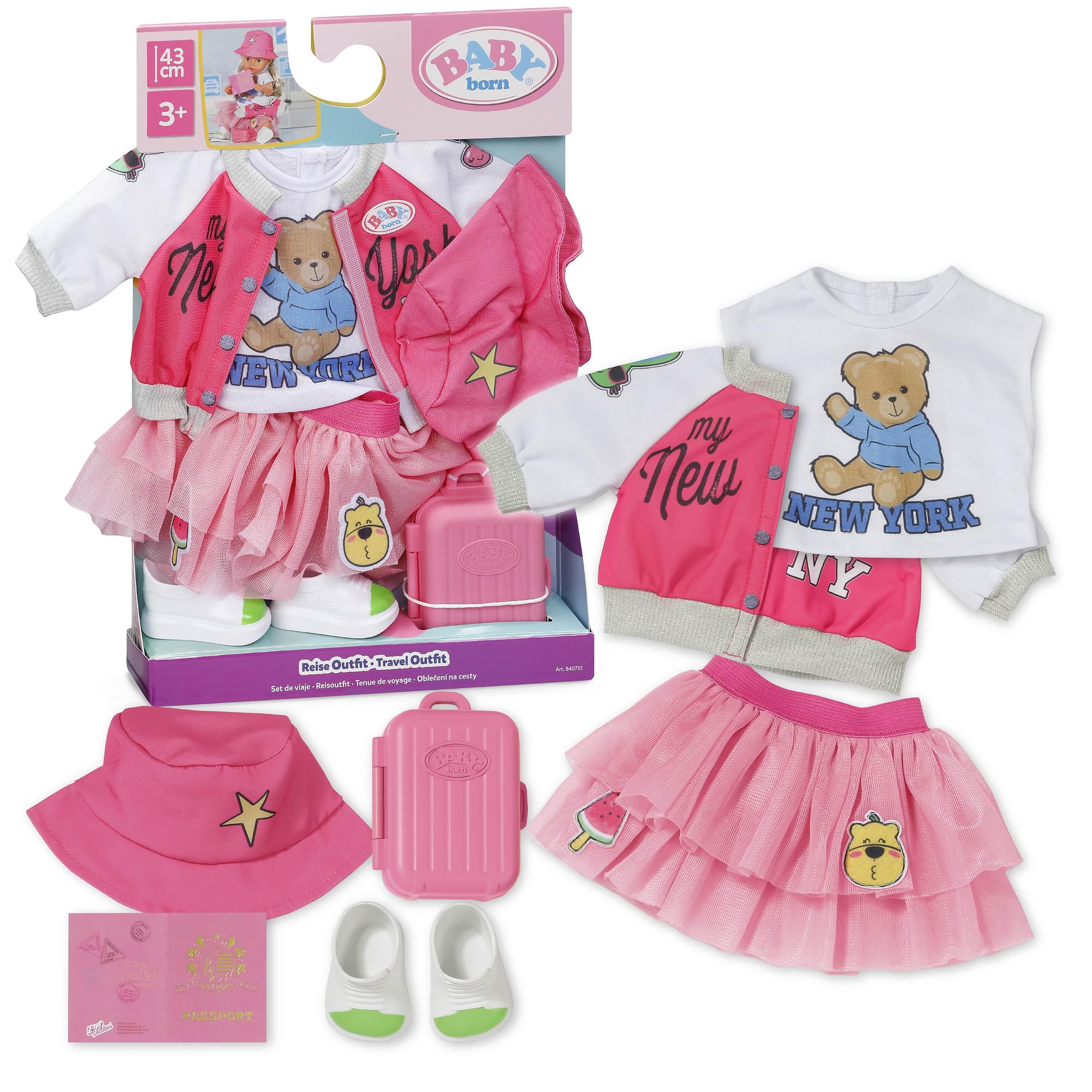 BABY born travel outfit with dress, shoes and accessories for 43cm dolls