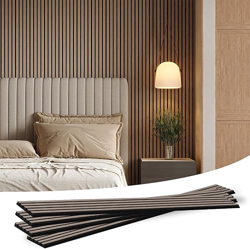 SOCBAZZAR Paneles acústicos de listones de madera para pared y techo, paneles de chapa de madera estriada 3D, 94.5 x 8 pulgadas cada panel de pared
