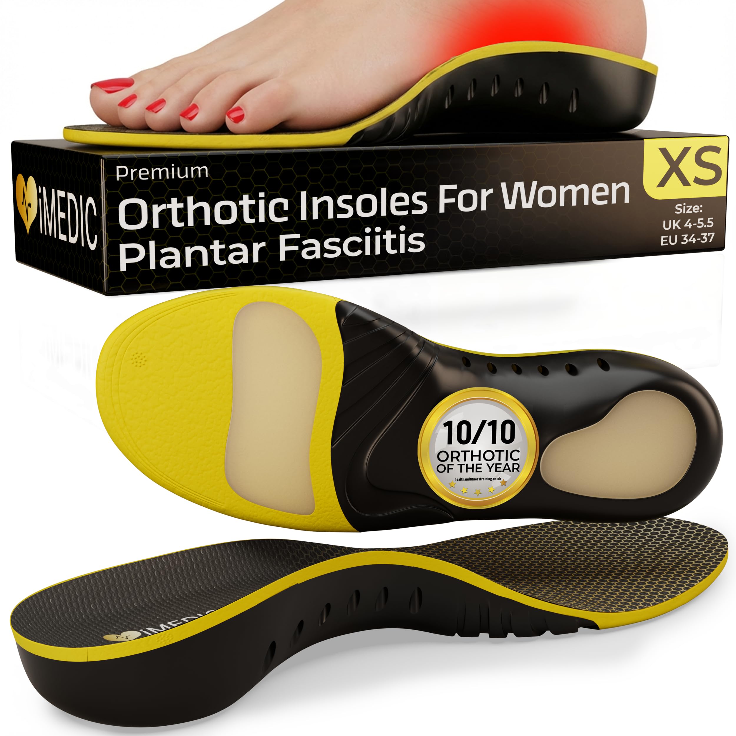 iMedic Orthotic Insoles for Women for Plantar Fasciitis Size XS UK 4-5.5 – Arch Support for Women and Men – Shoe Inserts – Insoles for Plantar Fasciitis – Orthotic Support