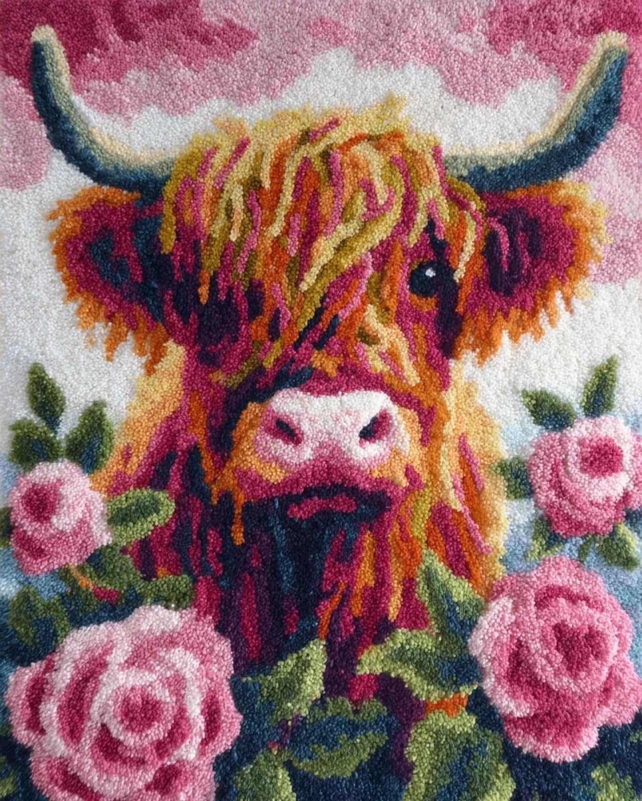 Wallphantom Latch Hook Kits for Adults,Highland Cattle and Flowers
