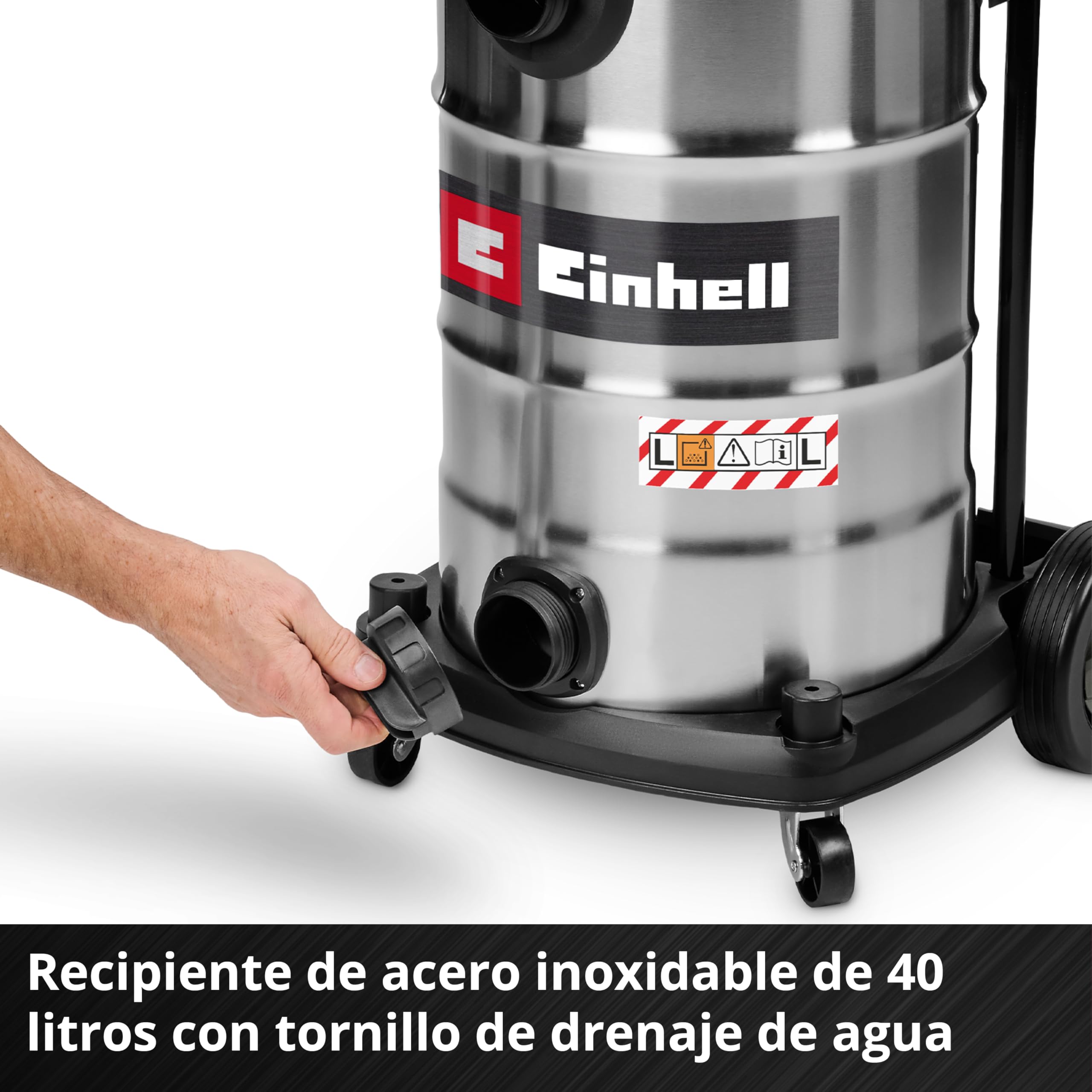 Einhell Aspirador en seco y húmedo TE-VC 4090 SACL (1.150 W, Potencia de aspiración 225 mbar, Recipiente 40 l, protección contra el Polvo L, Filtro HEPA, Limpieza de filtros, Enchufe automático)