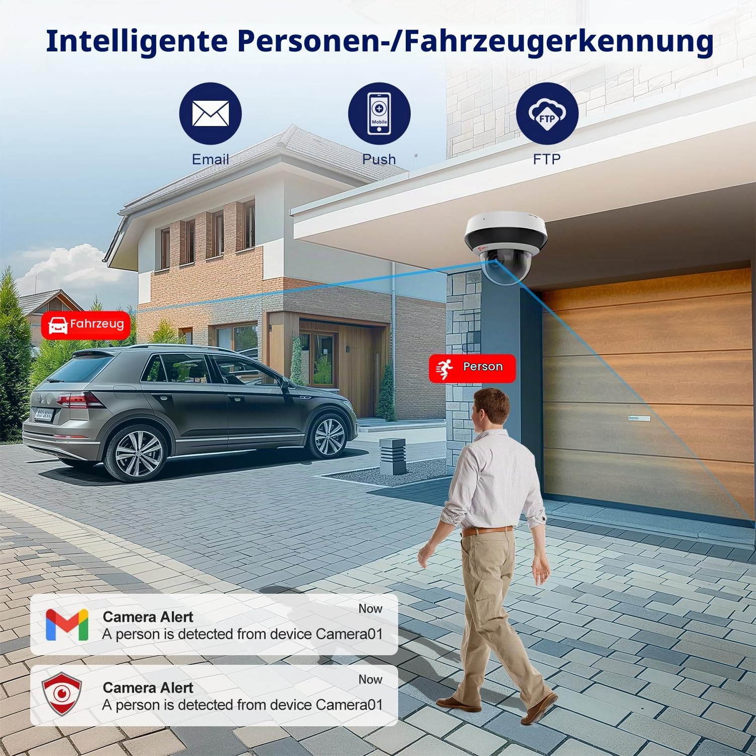 Anpviz 4MP PoE PTZ IP Kamera, Überwachungskamera Aussen | 4X Optischer Zoom, IR Nachtsicht, Personen/Autoerkennung, SD Kartensteckplatz, Mikrofon/Lautsprecher(Value Series)