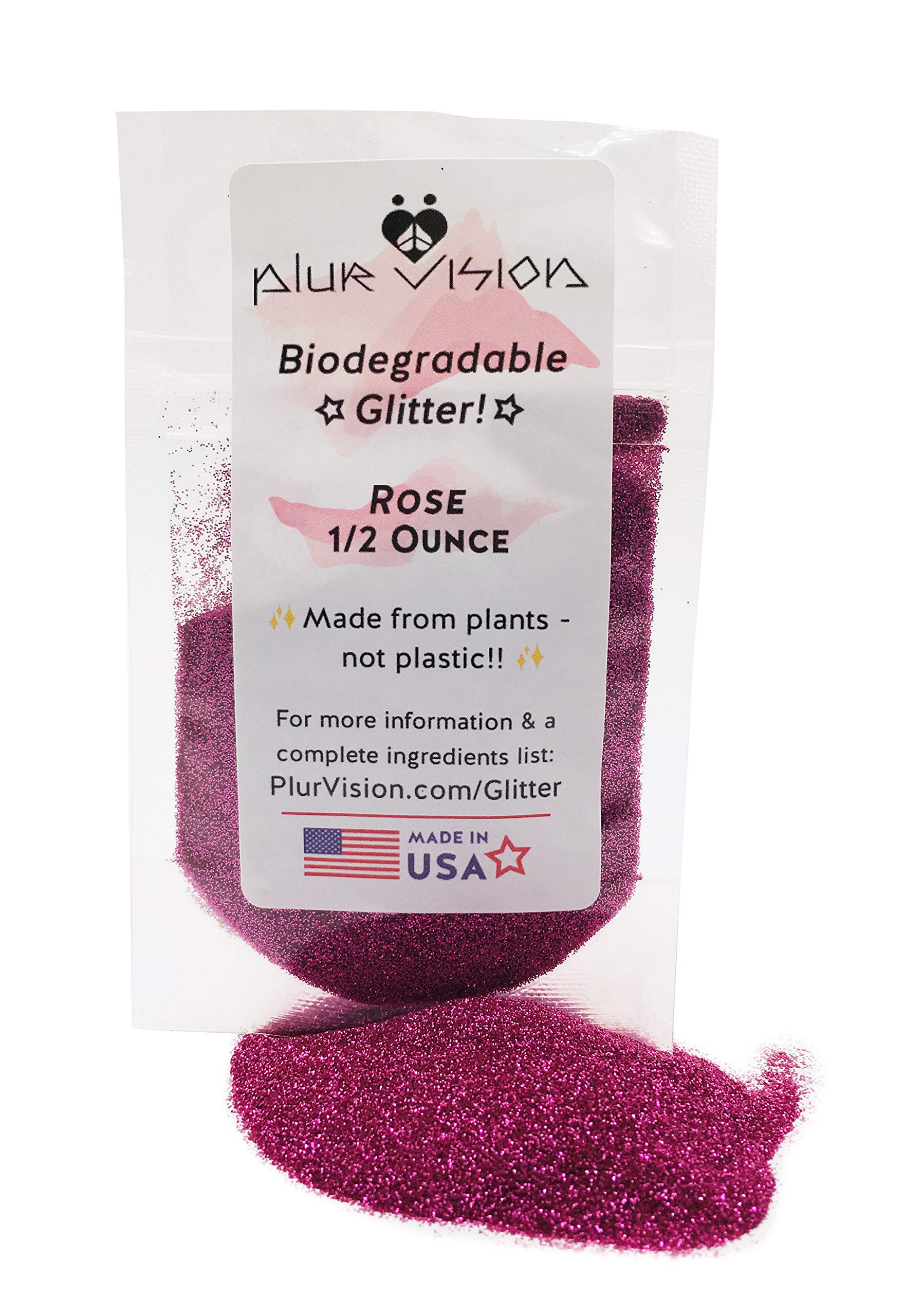 Biodegradable Glitter Made from Plant Cellulose, Earth Friendly. Perfect for Body, Cosmetics, Crafts, DIY Projects. Can be Mixed with Lotions, Gels, Oils, Face Paint (1/2 Ounce, Rose)