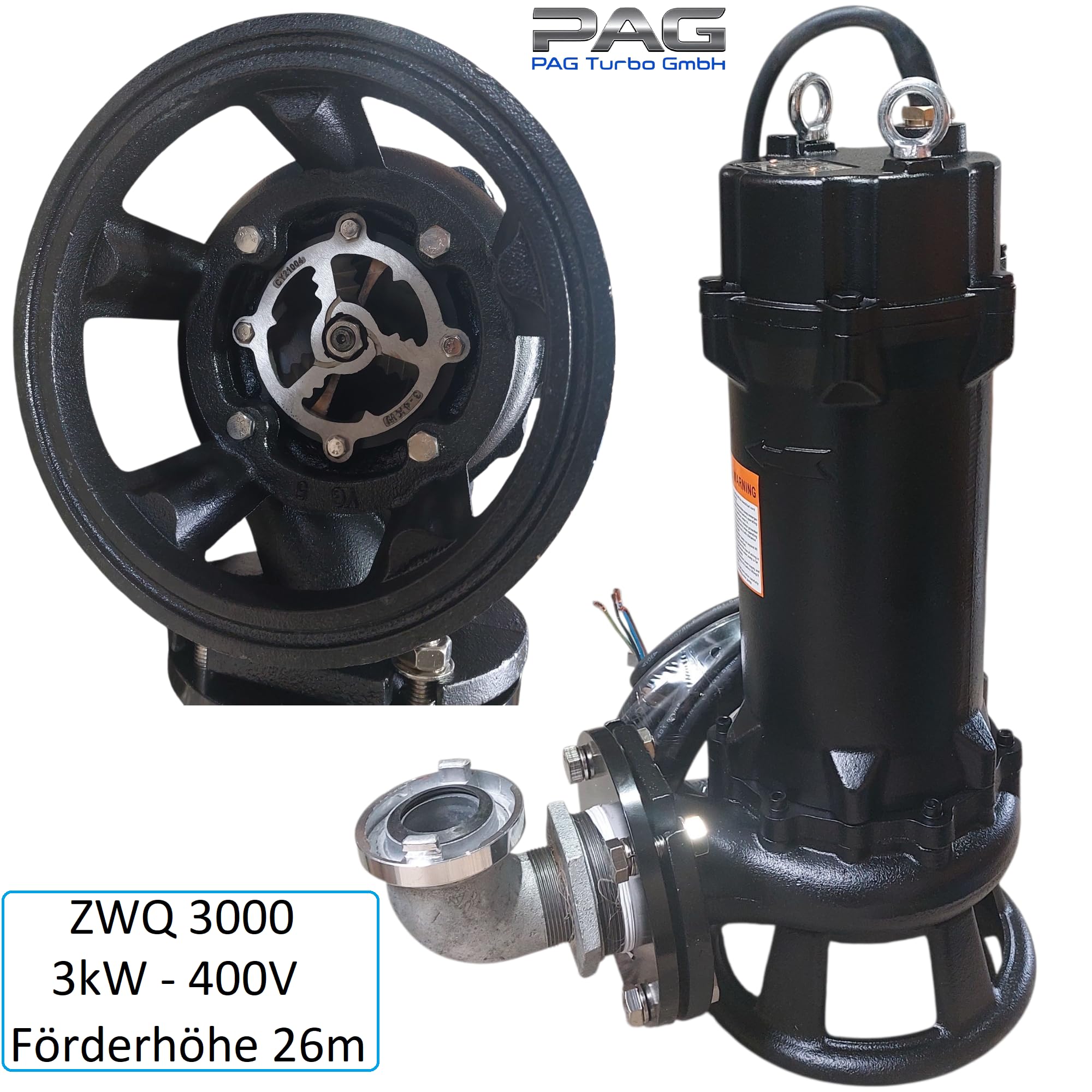 Industrie Fäkalienpumpe Schmutzwasserpumpe mit Cutter 3kW - 400 Volt - 54000L/h - Förderhöhe 26m