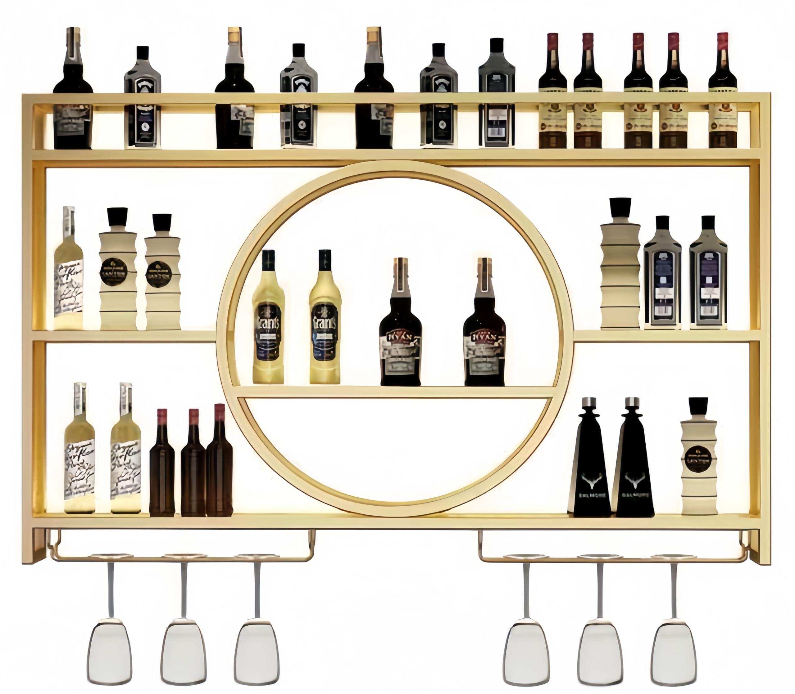 Casier à vin mural grande capacité étagère bouteilles alcool métal 3 niveaux