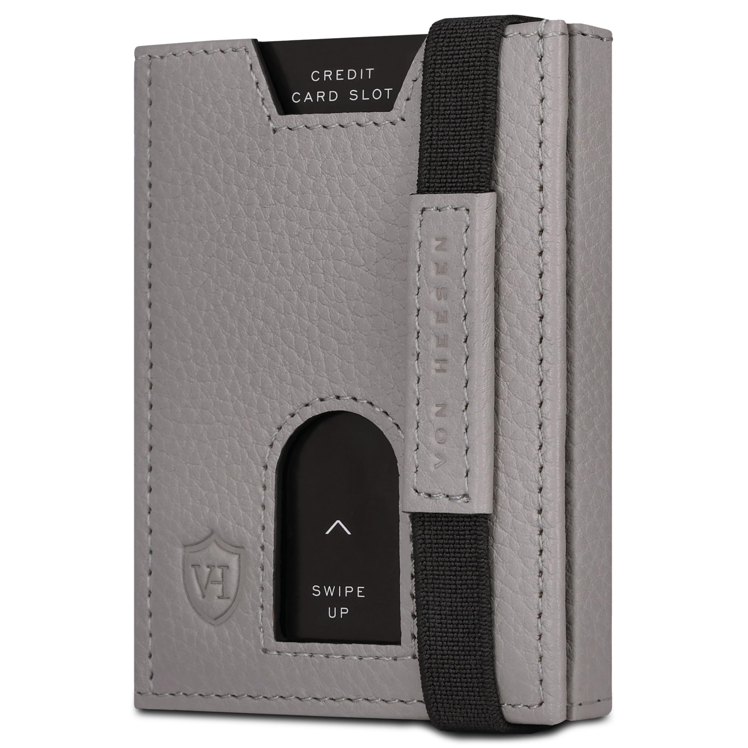 VON HEESEN Slim Wallet mit Münzfach & RFID-Schutz - Leder Geldbeutel - Mini Geldbörse für Herren und Damen - Kartenetui Echtleder Karten Portemonnaie klein - Kreditkartenetui Grau