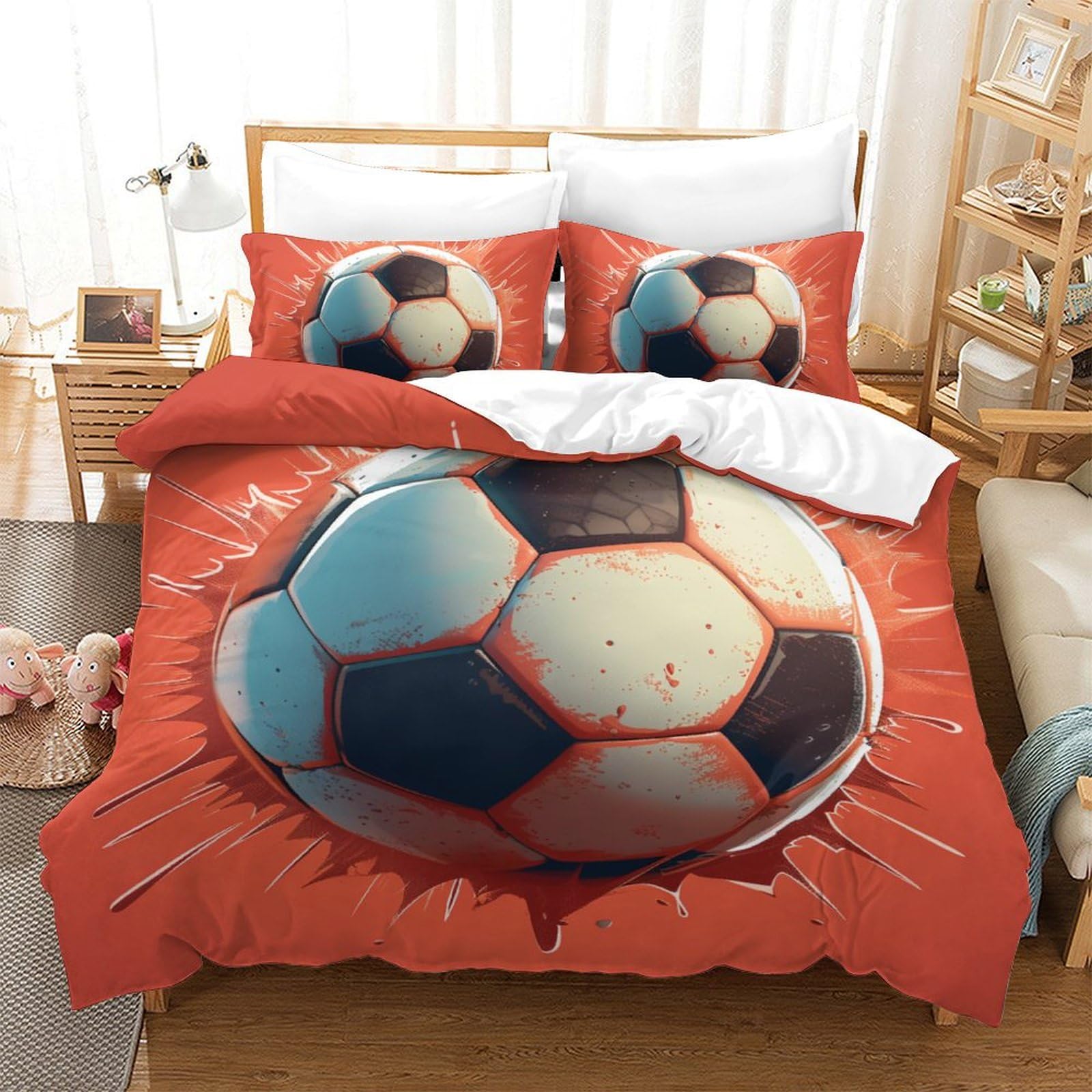 Parure de lit football 3D pour chambre d'ado ado housse de couette double microfibre