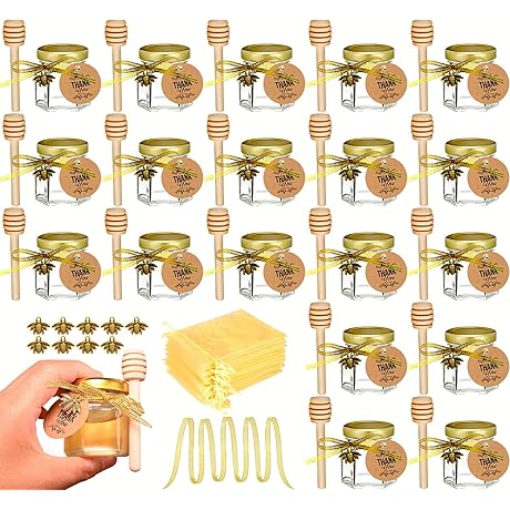 Ahhute 20 Pack Mini Glass Honey Jars with Dipper - Perfect for Baby Shower Favors
