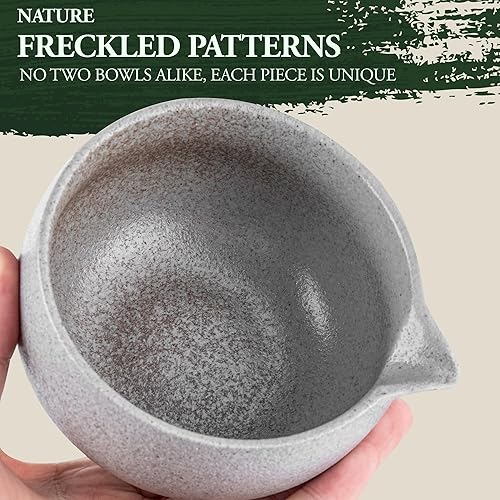 Miniatura 5 de Juego de batidor de matcha gris con textura de piedra con boquilla de vertido, kit de matcha japonés con cuenco de cerámica hecho a mano, batidor de