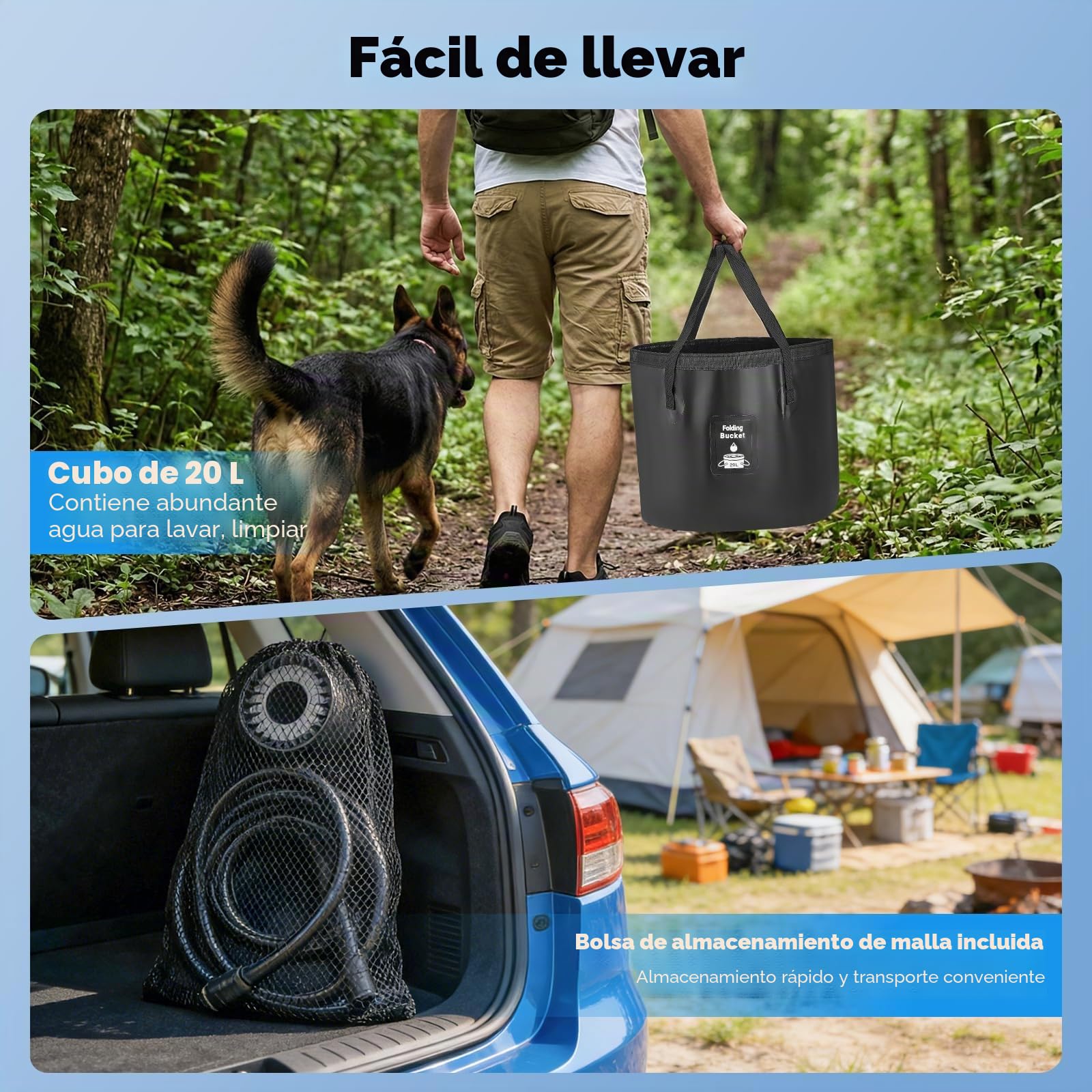 Ducha De Camping Con 8000Mah BateríA, Bomba Y 20L Cubo, 160-220 Minutos De AutonomíA, Pantalla Temperatura, Ipx7 Impermeable, Set De Ducha PortáTil Para JardíN, Lavado De Coches, Mascotas, Viajes