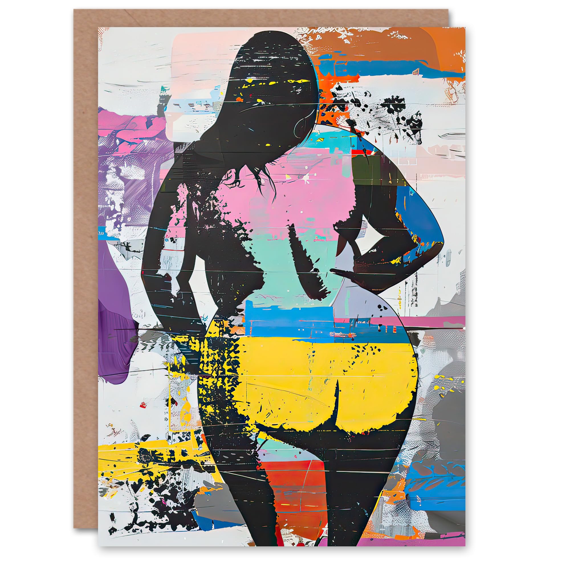 Artery8 Greeting Card Big Beautiful Woman Cheeky Colourful Street Art Blank For Him Or Her Art Birthday Card