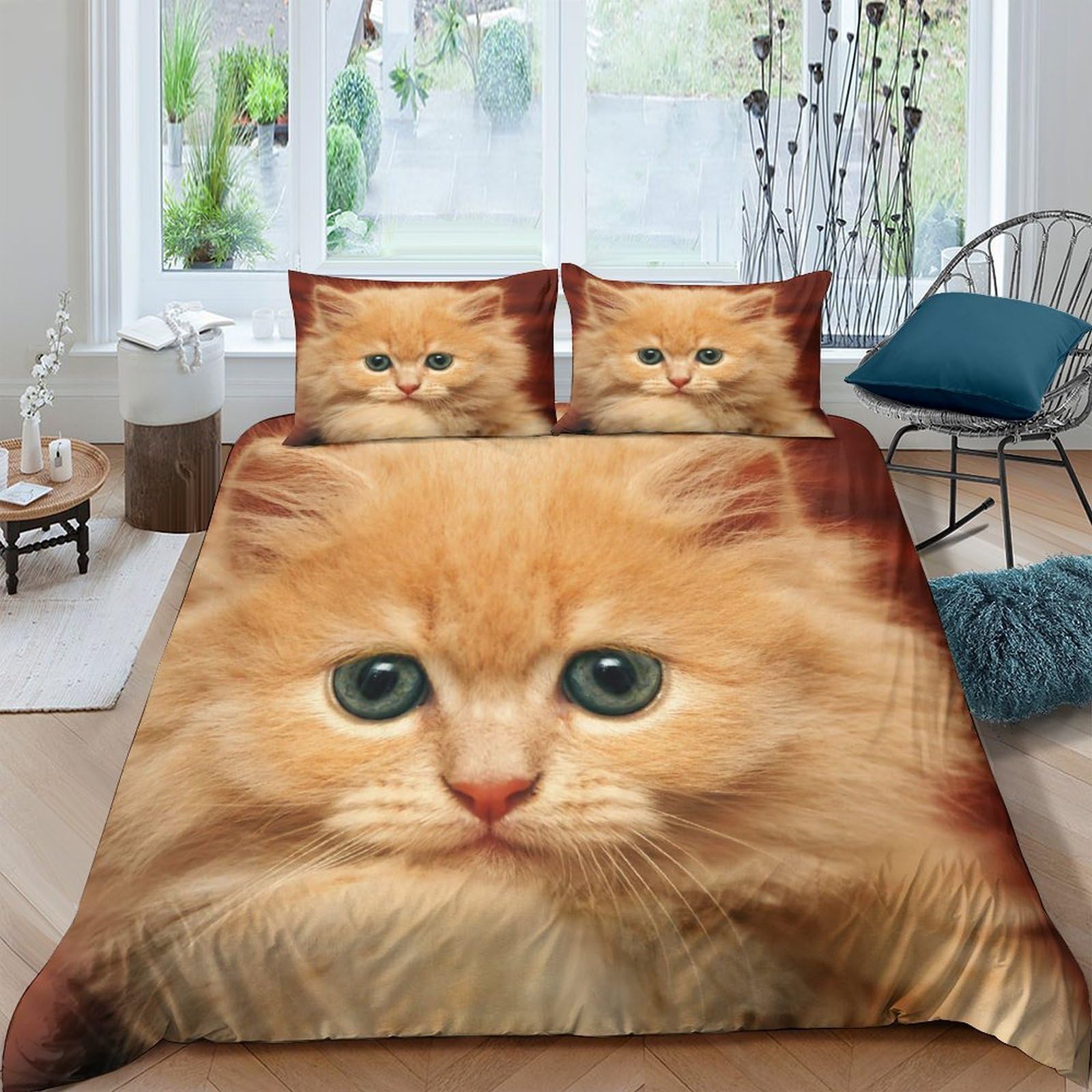 Ctjqhvkz Style-2 3D Printed Ginger Cat Fitted Sheet Microfiber Soft Fluffy Kitten Bed Cover For Bedroom Dorm Mattress Protection Decor Single（135X200cm）