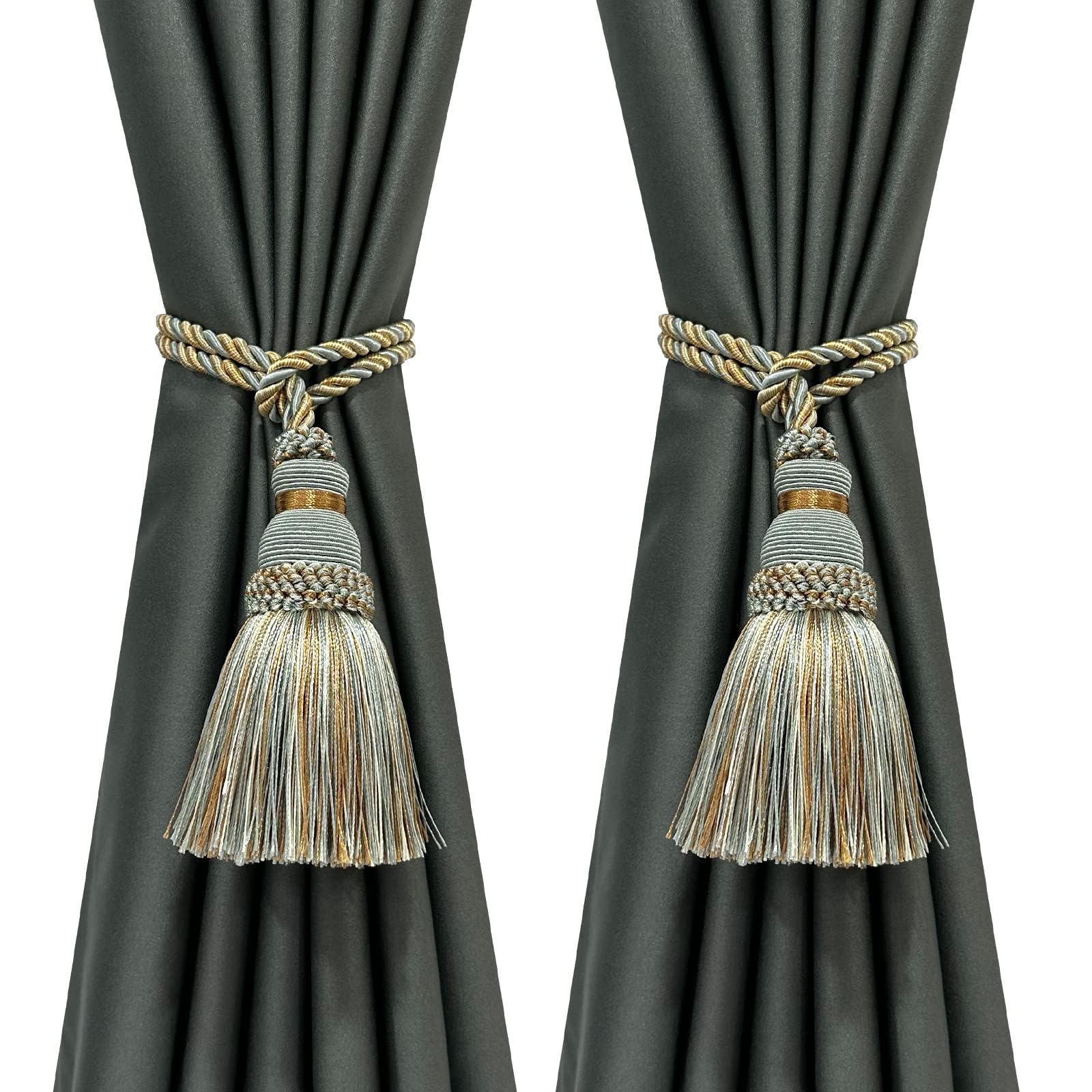 NALACAL 1 Pair Curtain Tassel Tieback, Handmade Elegant Curtain Tie Backs Holdbacks Rope, Home Office Decor Window Drapery Ball Tassels Tiebacks, Blue