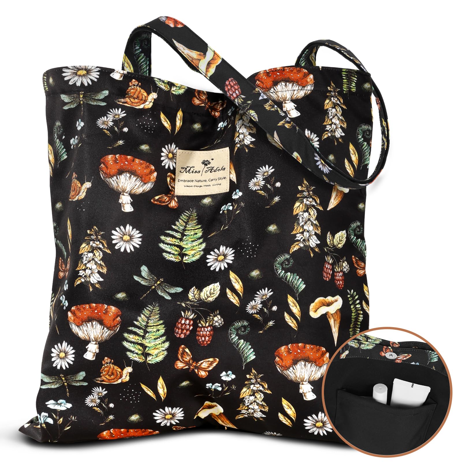 Miss Adola Aesthetic Cotton Tote Bag for Women - Reusable Shoulder Bag with Buckle Fabric Bag for Gym, Travel, Work