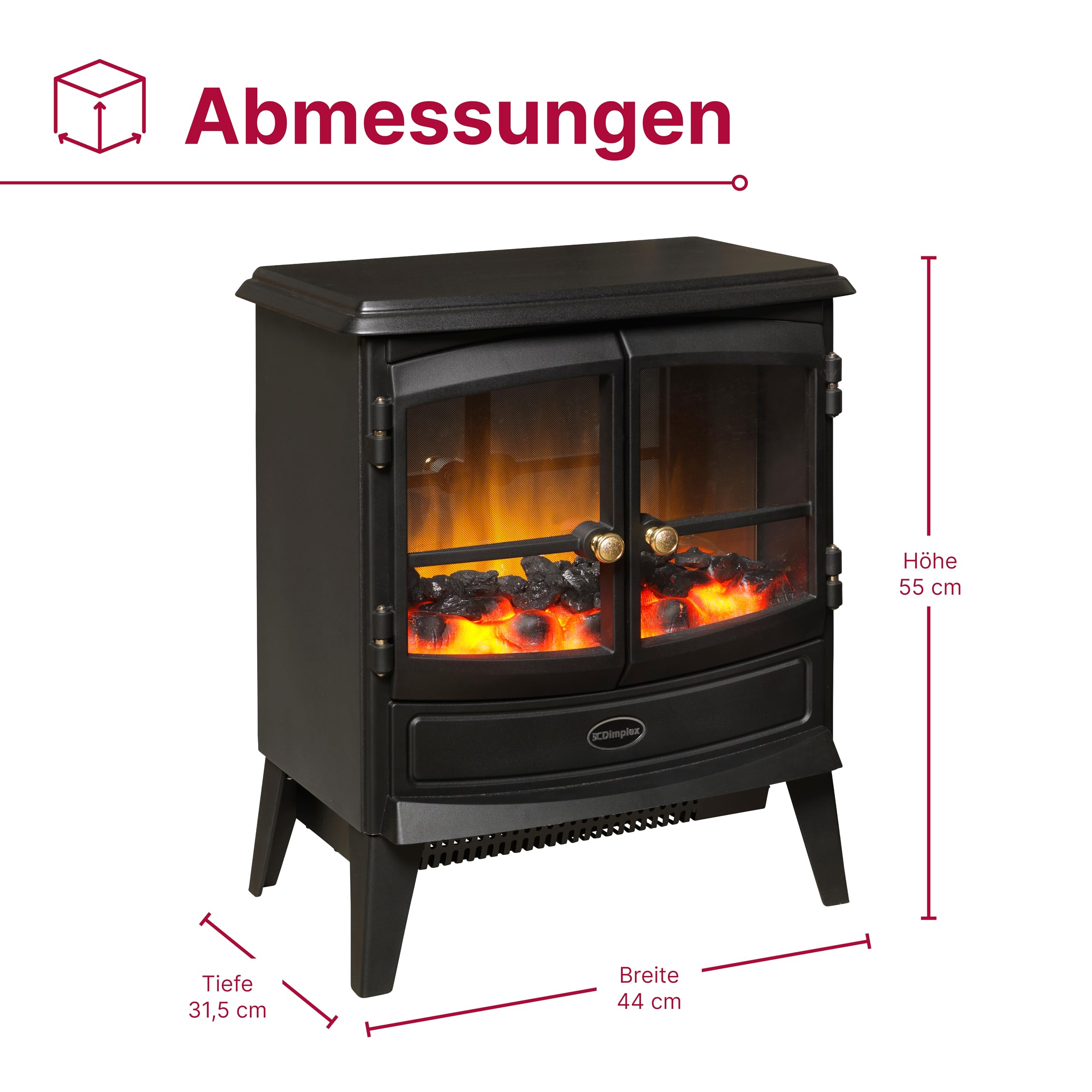 Dimplex Springborne Elektrokamin - Freistehender Elektrokamin mit Heizung und Optiflame LED-Flammeneffekt - Zuschaltbare 2kW Heizung - Inklusive Thermostat und Fernbedienung