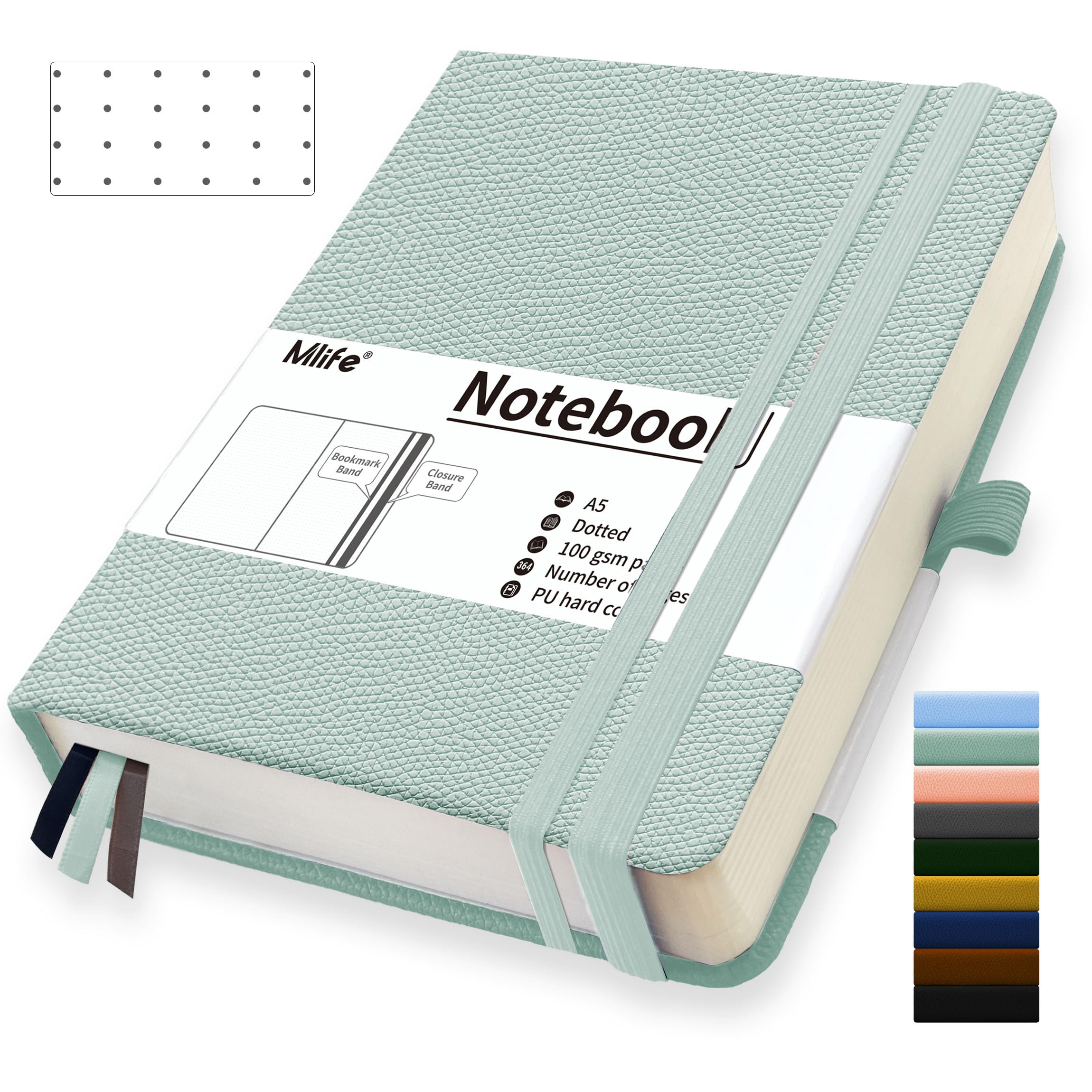 Mlife Cuaderno Punteado A5, 360 Páginas Y 100 G/M² De Papel Resistente A La Tinta, Cuadernos Con Bolsillo Plegable Para La Oficina, La Escuela, El Hogar, La Escritura Y Notas (Verde orquídea)