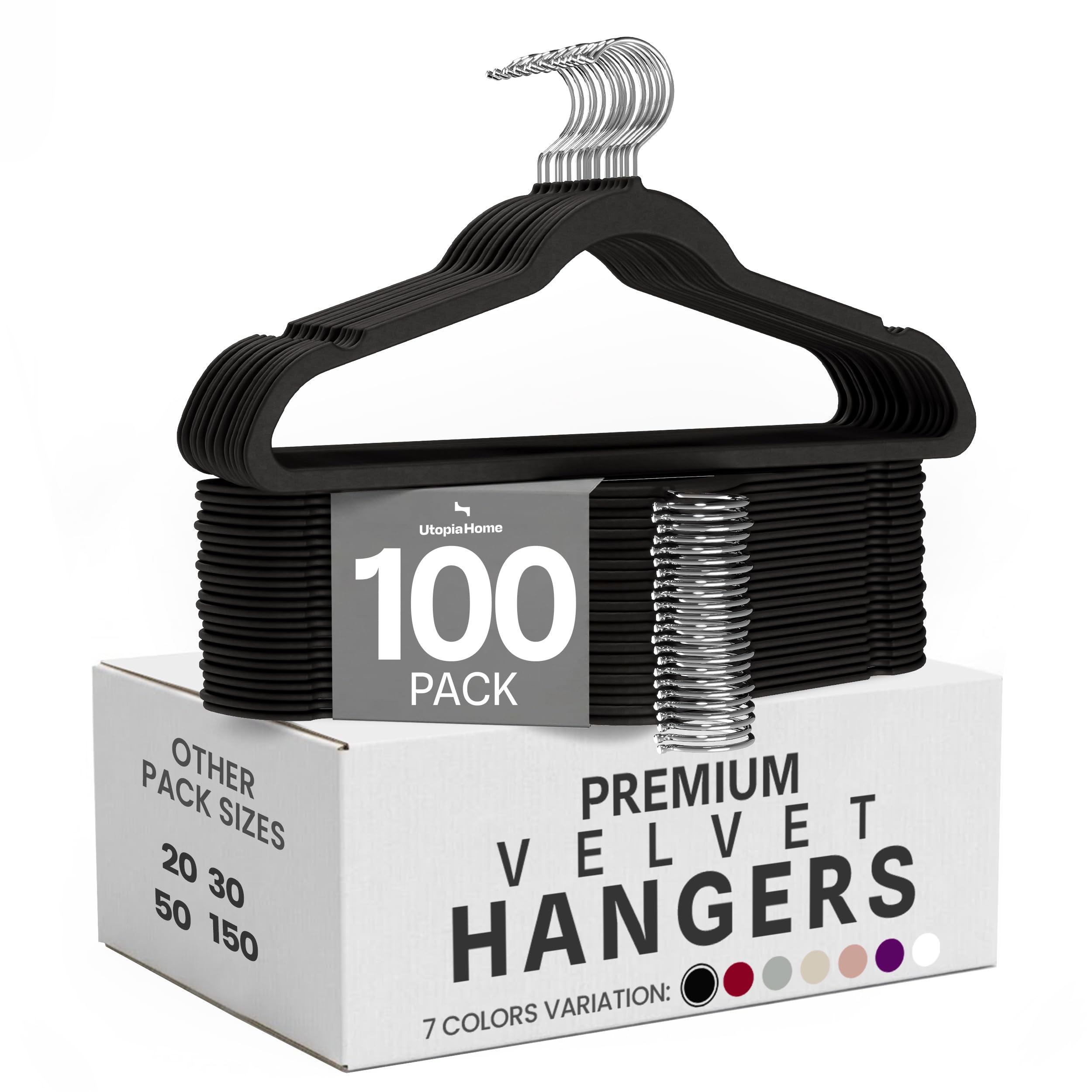 Utopia Home Velvet Coat Hangers Adult - Heavy Duty Velvet Clothes Hangers - Premium Non-Slip Hangers for Clothes - 360 Degree Swivel Hook Suit Hangers (Black, 100) โ image 1