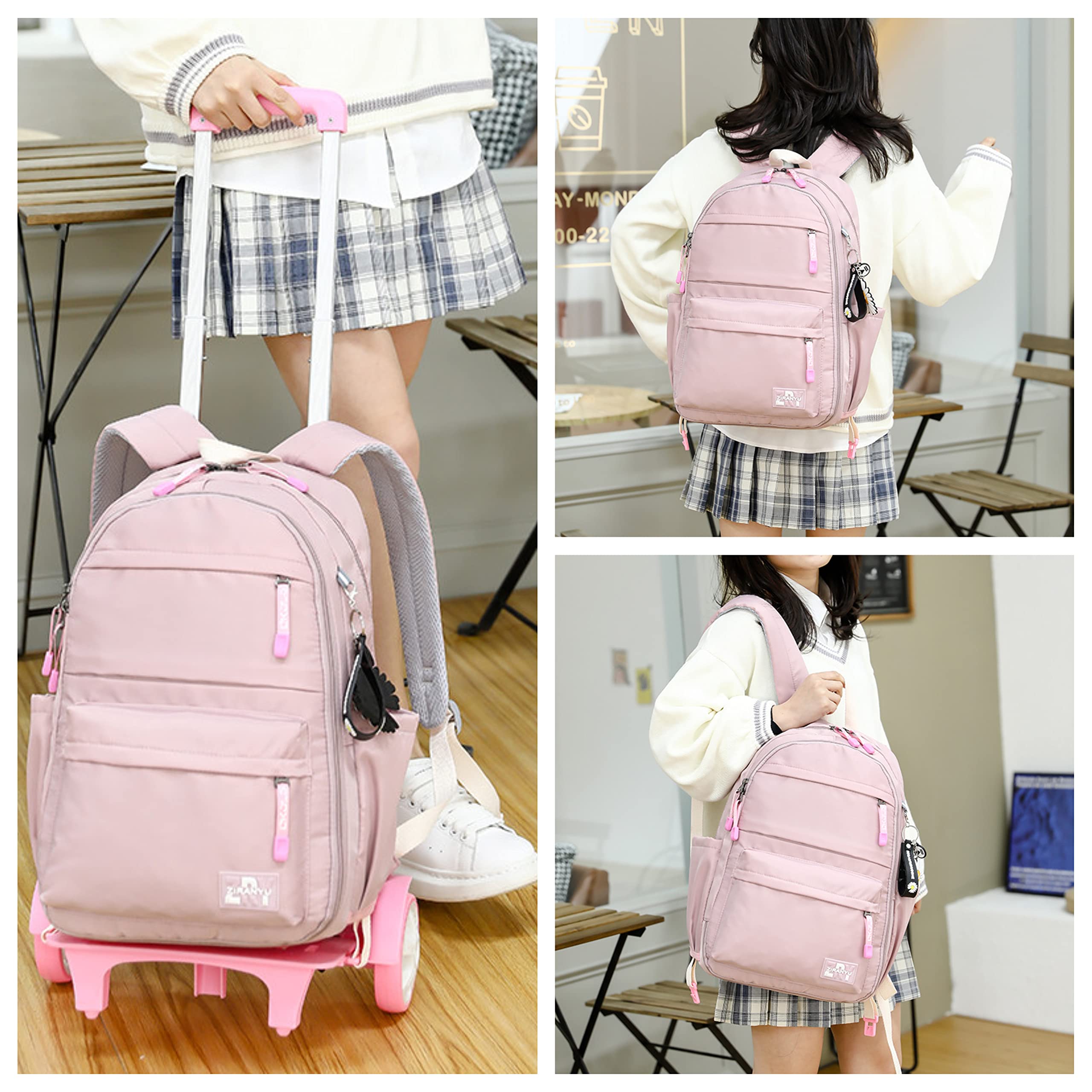 Tanou Mochila Ruedas Niña, 16 Pulgadas Mochilas Escolares con Ruedas, Desmontable Mochila con Carro Niñas para Viajes Escolar, 8-14 Años, Violeta