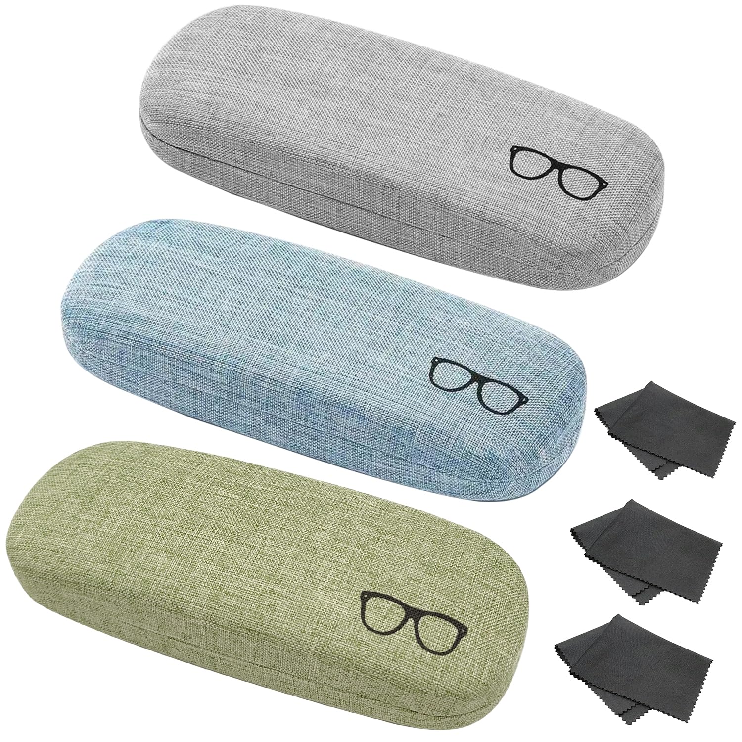 XYQMLY 3 Pack Hard Shell Eyeglasses Case, Unisex Portable Glasses Protection Case Linen Fabrics Glasses Case