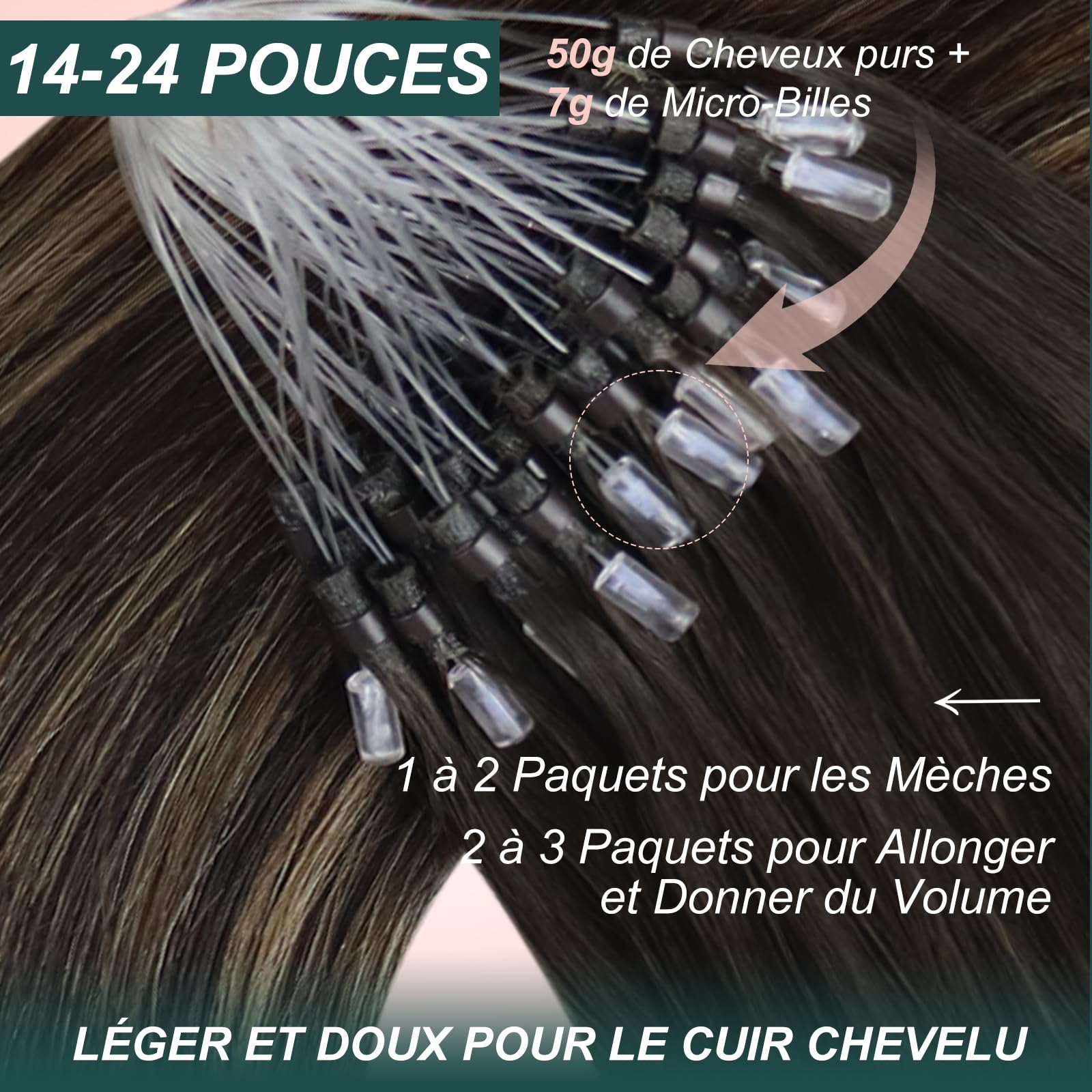 Kit Easyouth Extension Cheveux Naturel Adhesif Invisible et Extension Cheveux Micro R 2pack de Brun #2/8/2 Longueurs 16 pouces total 90g Extensions à Bandes en Cheveux Humains - Résultat Naturel