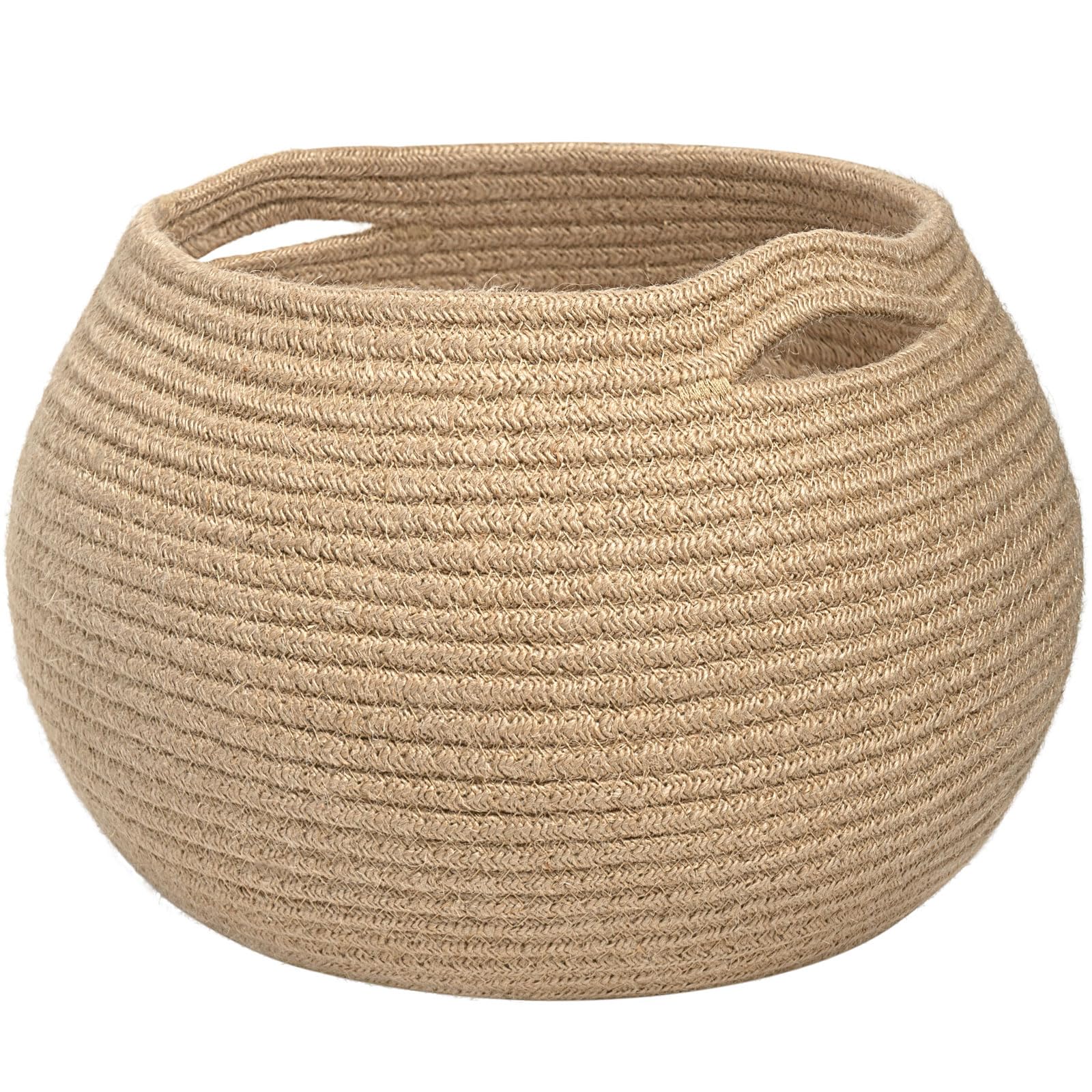 Goodpick - Cute Round Cotton Rope Basket - Modern Beige Jute Storage Basket for Bedroom, Living Room, Plant Pot, 8.3" D x 8.3" H