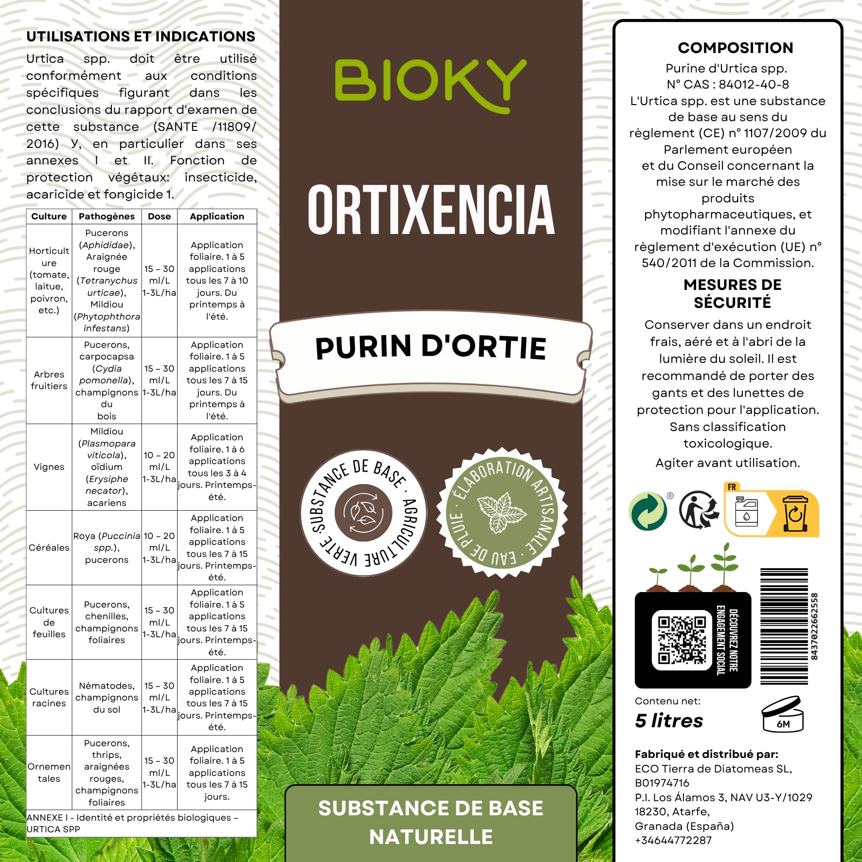 Purin d'Ortie concentré pour Plantes 5L - Action Fongicide, Insecticide et Acaricide - Correcteur de Carences en Fer (chlorose ferrique)