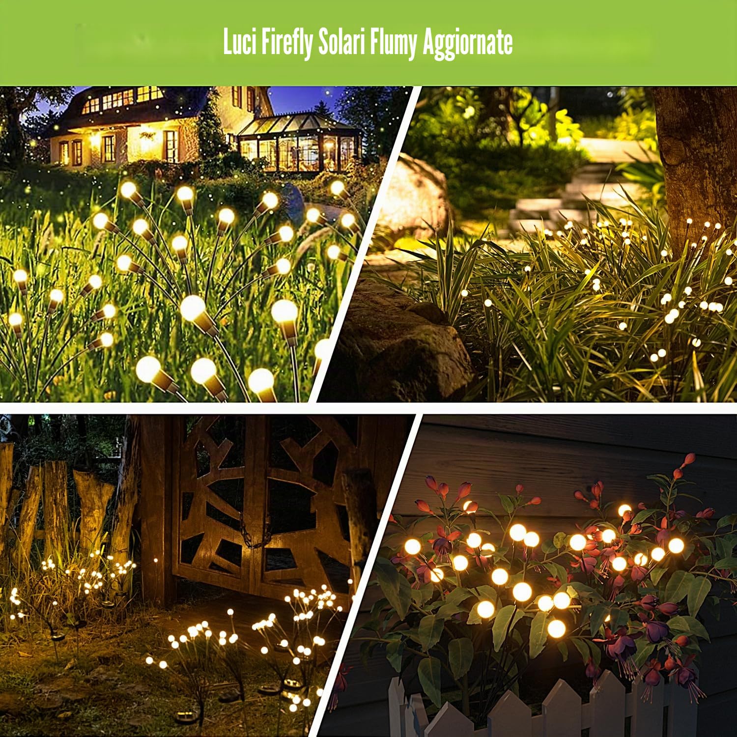 Luci Solari Esterno, 8 LED Luci da Esterno Giardino Solari, Firefly Garden Light Outdoor Lights IP65 Impermeabile per La Decorazione Marciapiede del Cortile Patio (Bianco Caldo) (2 Pezzi)