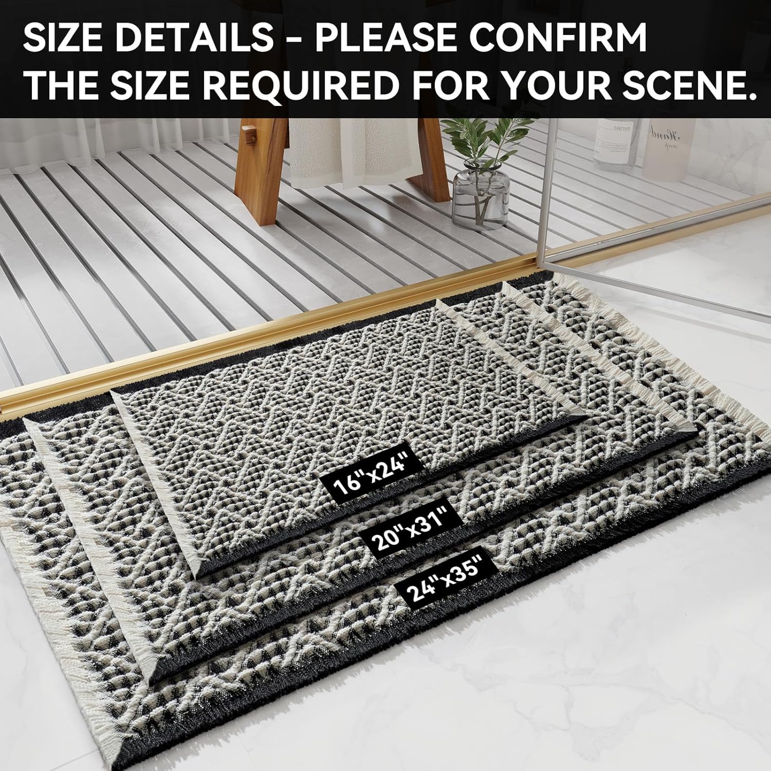 Waffle Bath Mat, Boho Bathroom Rugs Extra Soft and Absorbent Non Slip Washable Bath Rug, Rubber Backed Bathroom Floor Mat Outside Shower Mat, 17x24 - Image 2