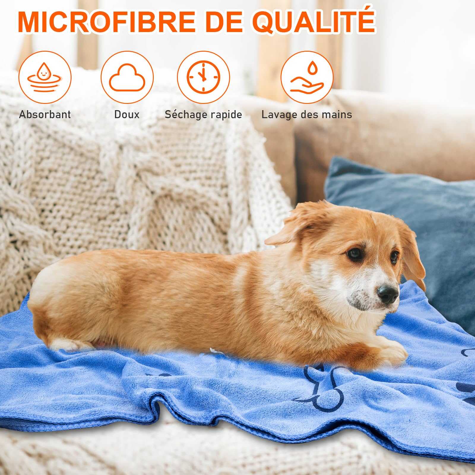 Lot de 8 Serviettes pour Chien en Microfibre 140 x 70 cm | Grandes Serviettes Douces, Super Absorbantes et à Séchage Rapide pour Bain de Chiens, Chats et Animaux de Compagnie