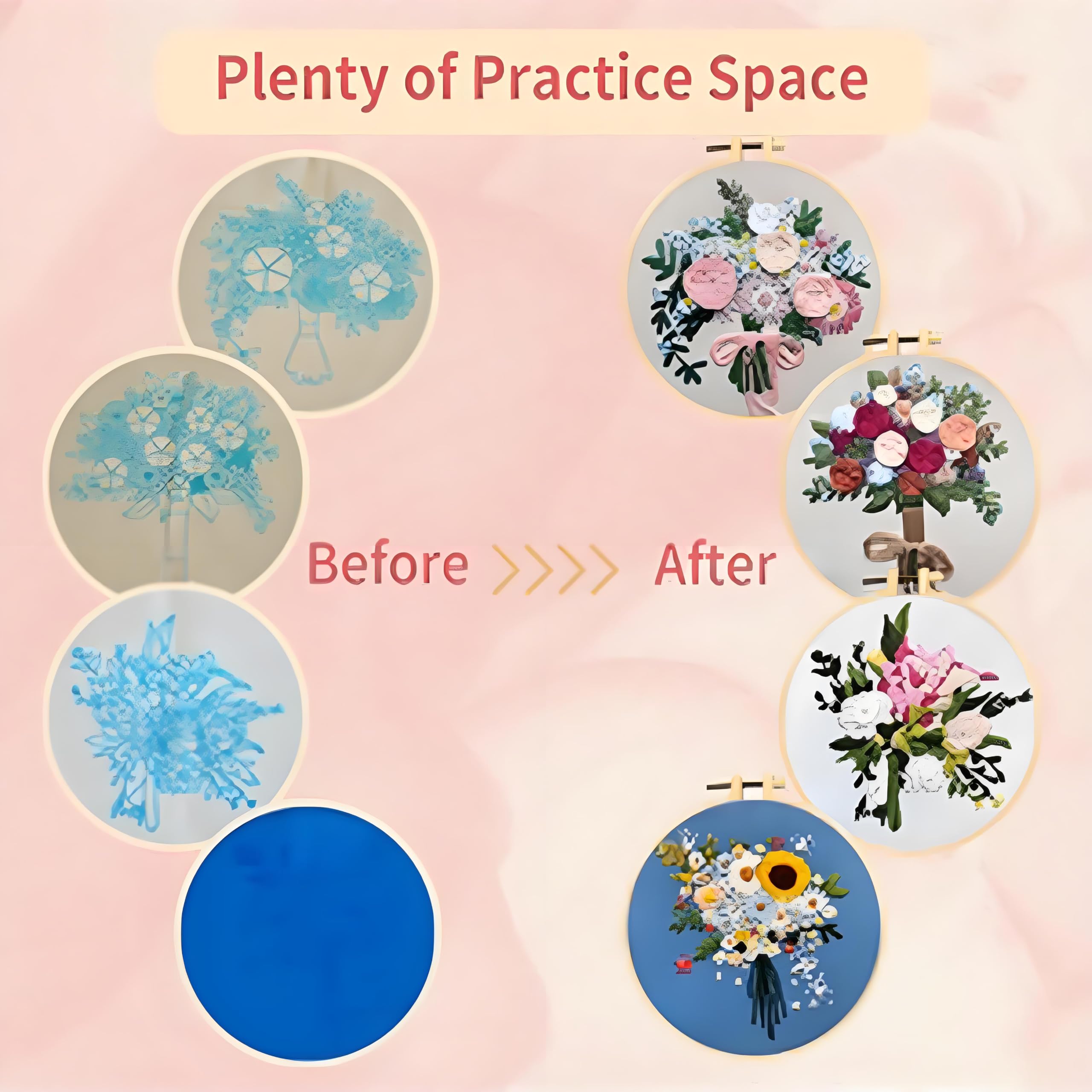 QOWMMYID 4 PCS Flowers Embroidery Kits for Adults, Hand DIY Cross Stitch Kits Needlepoint Kits Crafts for Beginners Easy-to-Follow Operating Instructions with Hoop Threads and Flowers Patterns (4PCS)