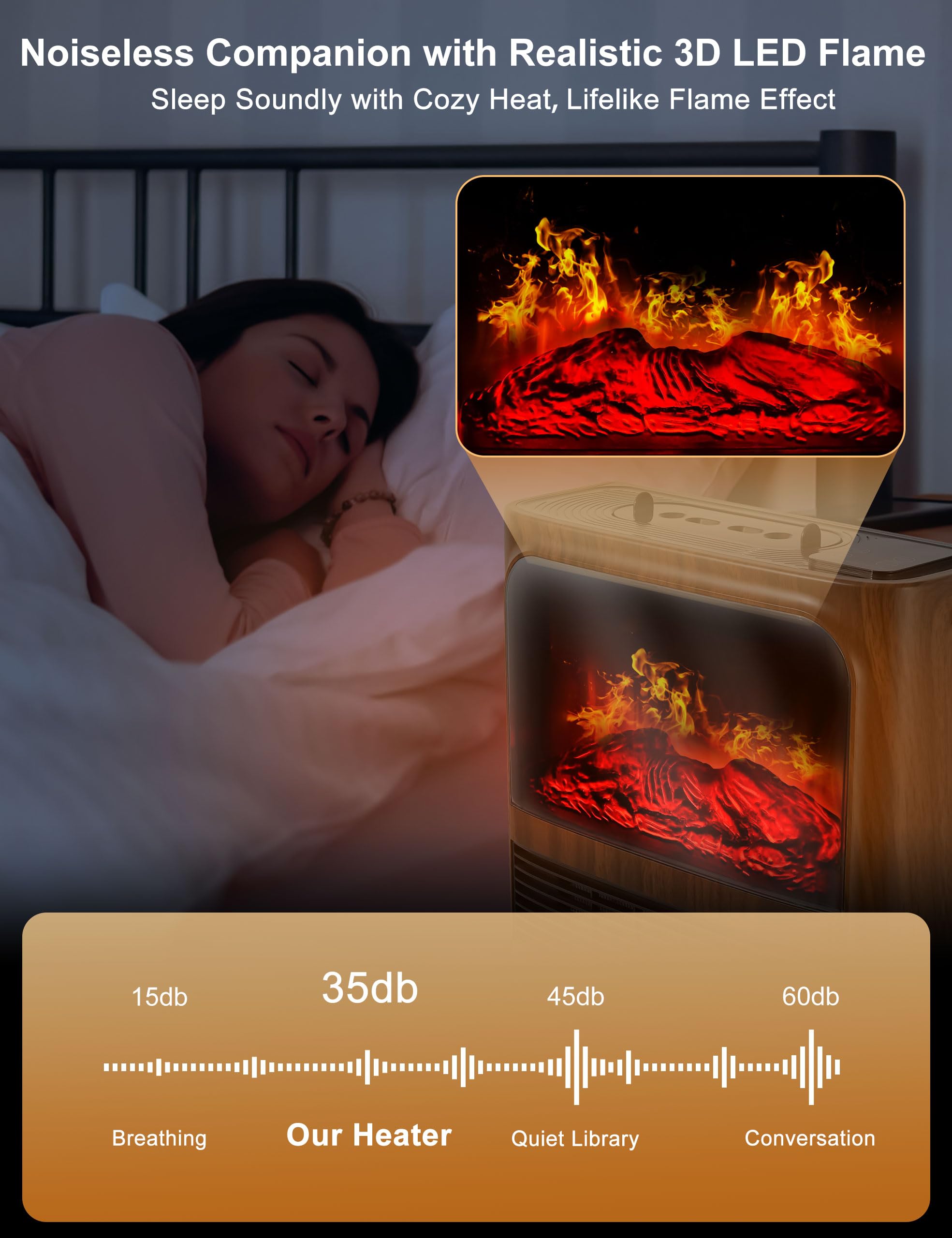 Calentador de chimenea eléctrico con llama realista 3D, humidificador, termostato, protección de seguridad, control remoto, temporizador, calentador de espacio eléctrico, calentador de chimenea 6