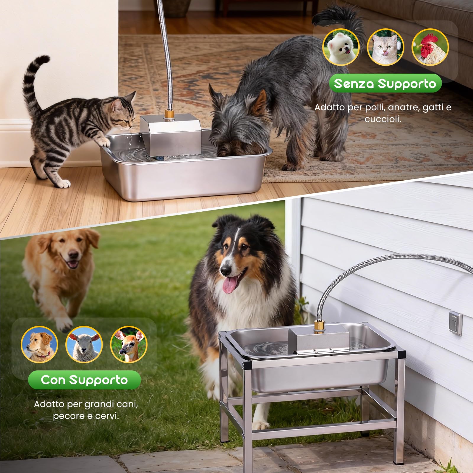 11L Abbeveratoio Automatico Cani,Ciotole Per Cagon Rialzate Con Stand In Metallo,Ciotola Galleggiante Cagonlion,Acciaio Inox Abbeveratoio per Cani da Esterno Gran Capacità per Cagon Medi E Grandi