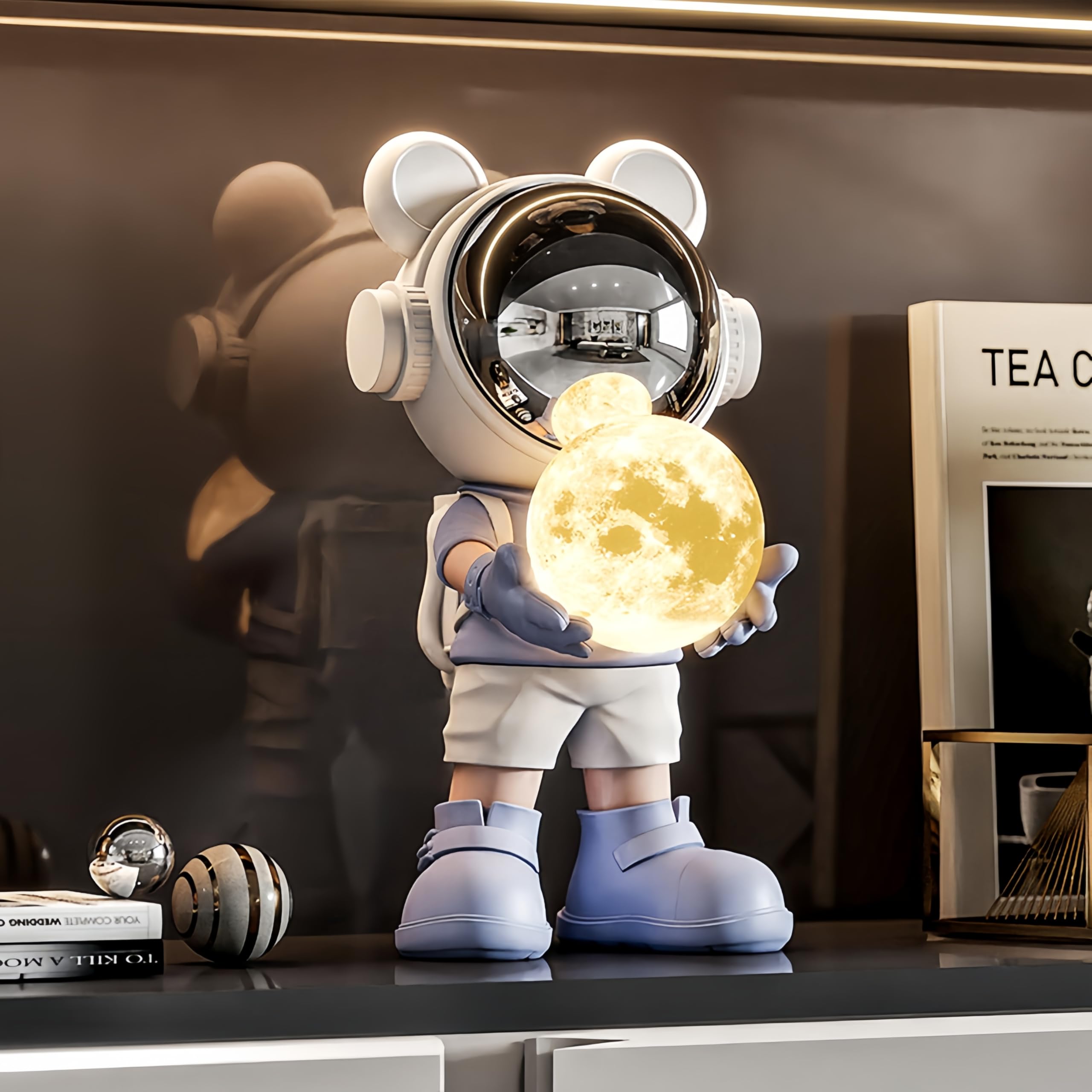 Estatua de astronauta de resina, escultura espacial, decoración temática espacial, perfecta para salas de estar, dormitorios y otros espacios (naranja A)