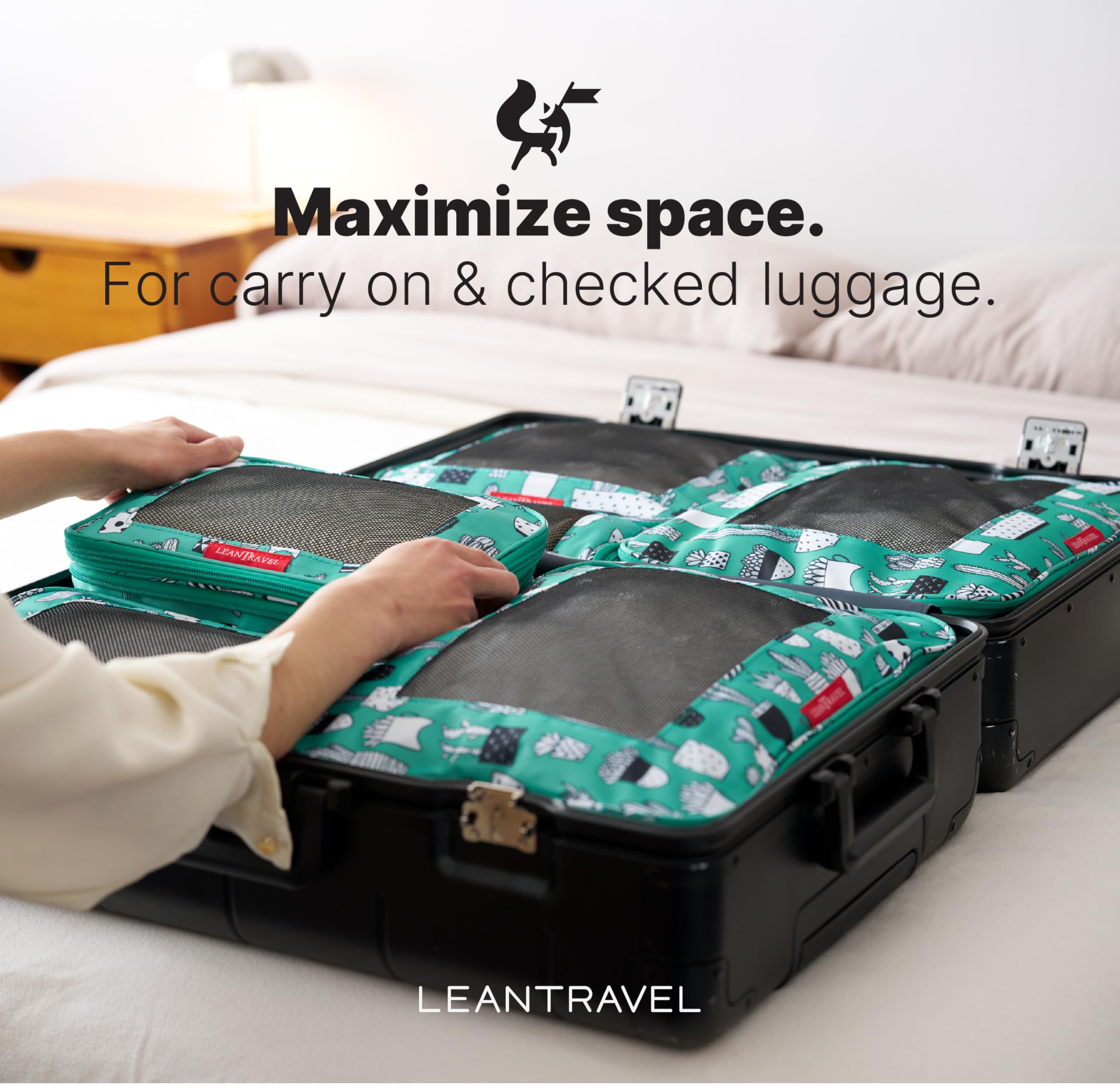 LeanTravel Zestaw 3 szt. organizerów do przechowywania bagażu kompresyjnego (zielony)