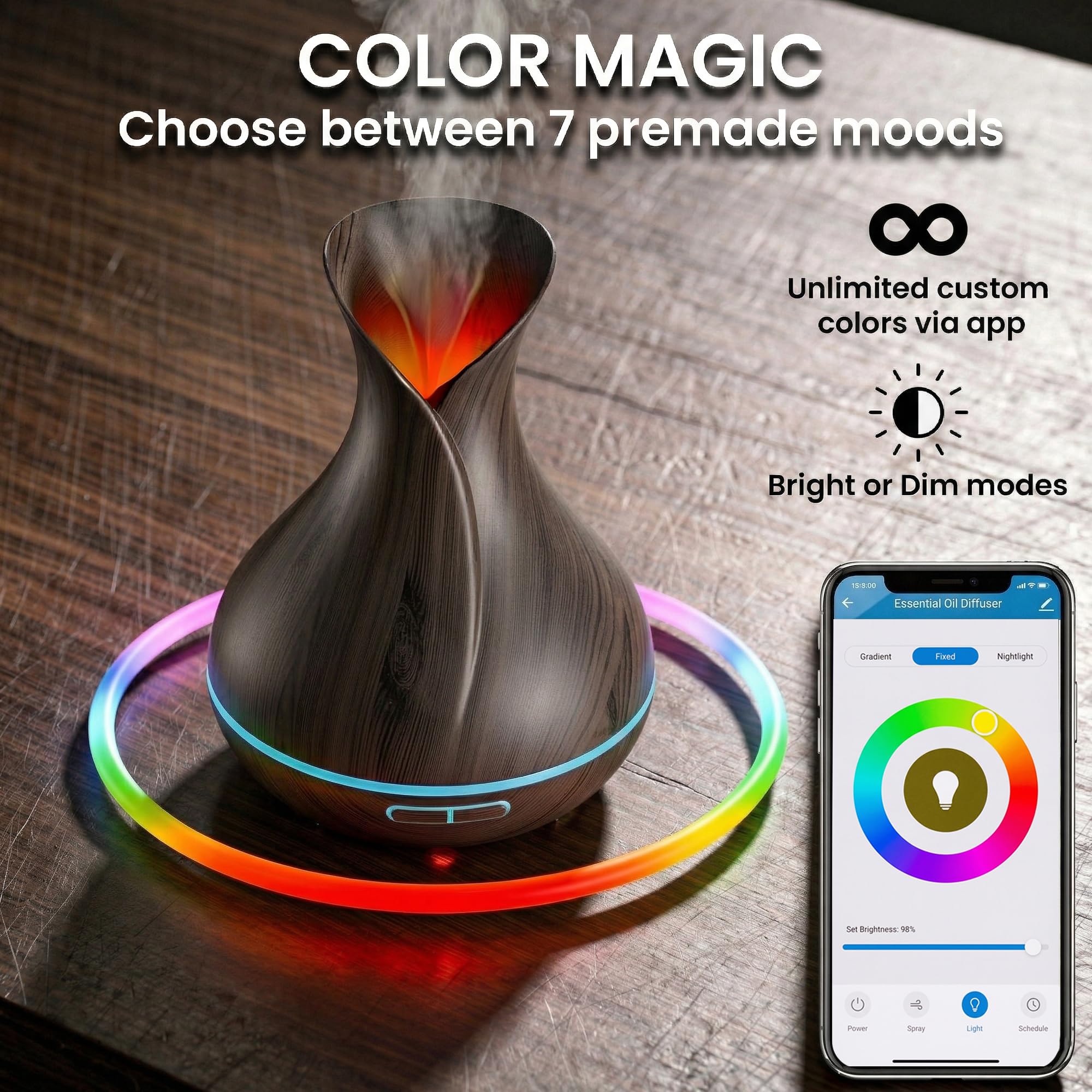 Sierra Modern Home Smart WiFi Humidifier - Aromatherapy Essential Oil Diffusers with App Control & Voice Control - Works with Alexa & Google Home - 400ml Ultrasonic Diffuser & Humidifier -: Dark Brown