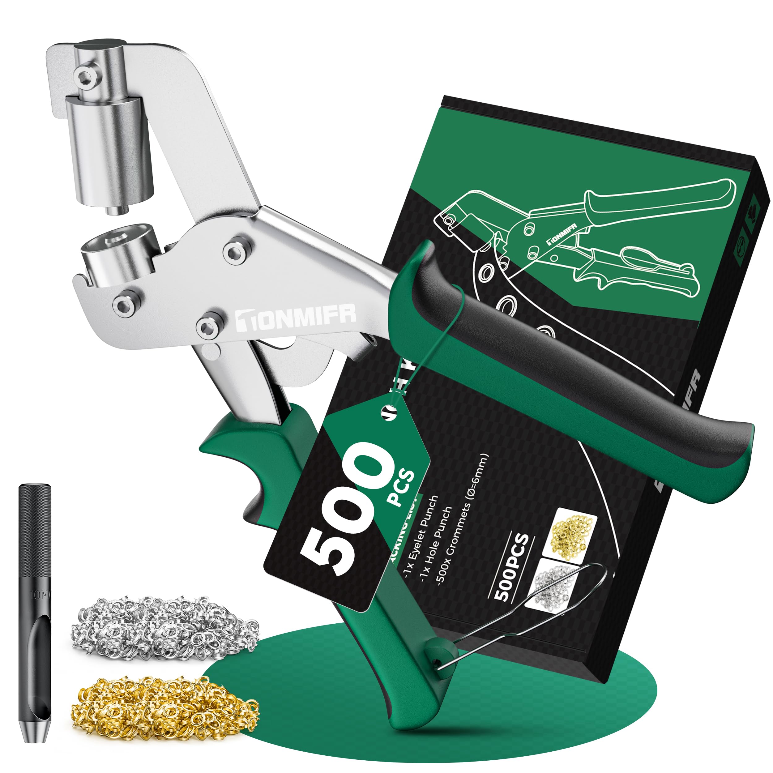 Kit de herramientas profesional de ojales con ojales de 0,6 cm, prensa de ojales de metal resistente para tela, cuero, lonas, bricolaje y manualidades; kit de ojales Tonmifr con cortador de agujeros y