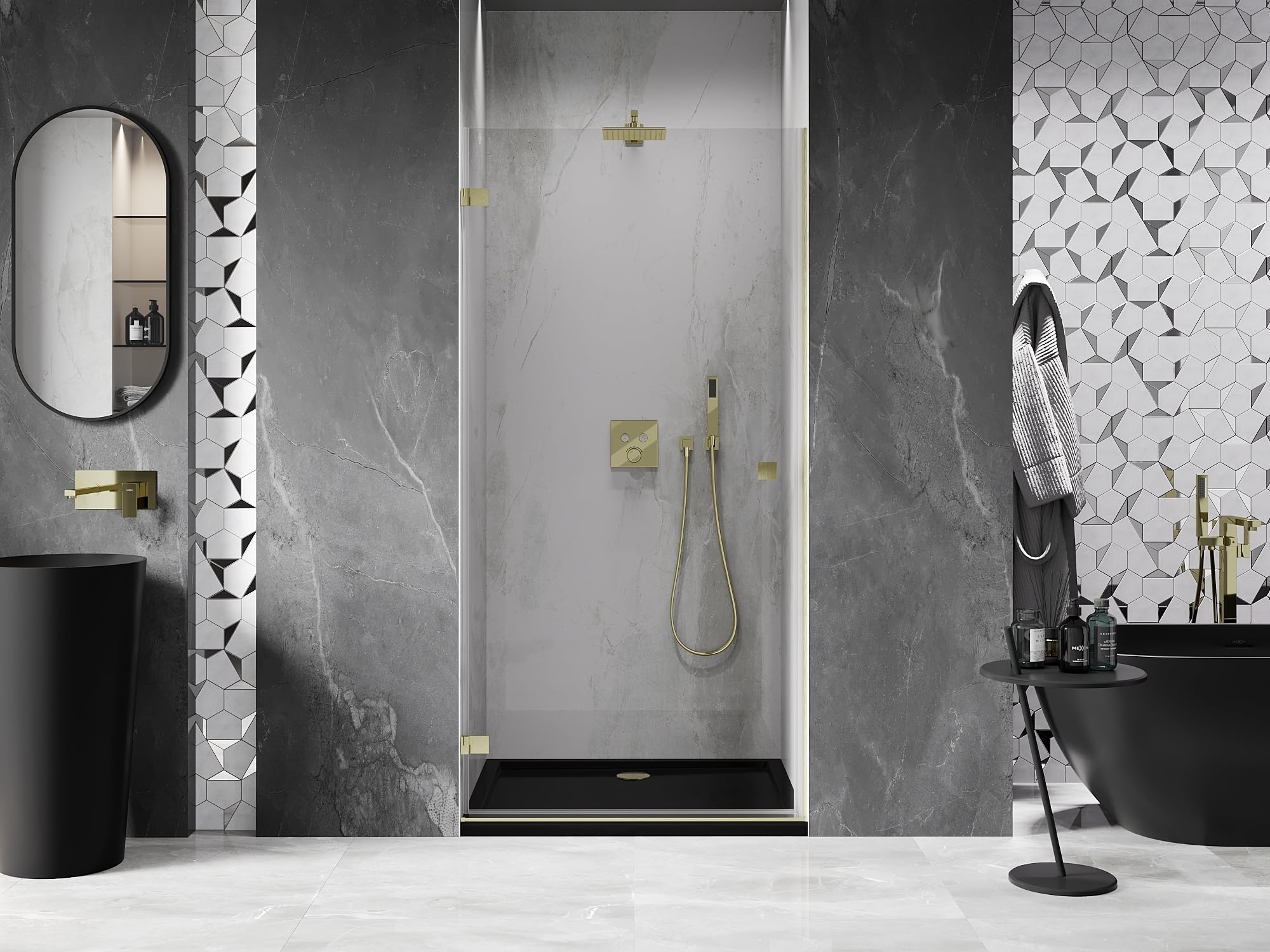 Mexen Lunar-B - Porta doccia girevole sinistra, 60 cm, trasparente, oro spazzolato