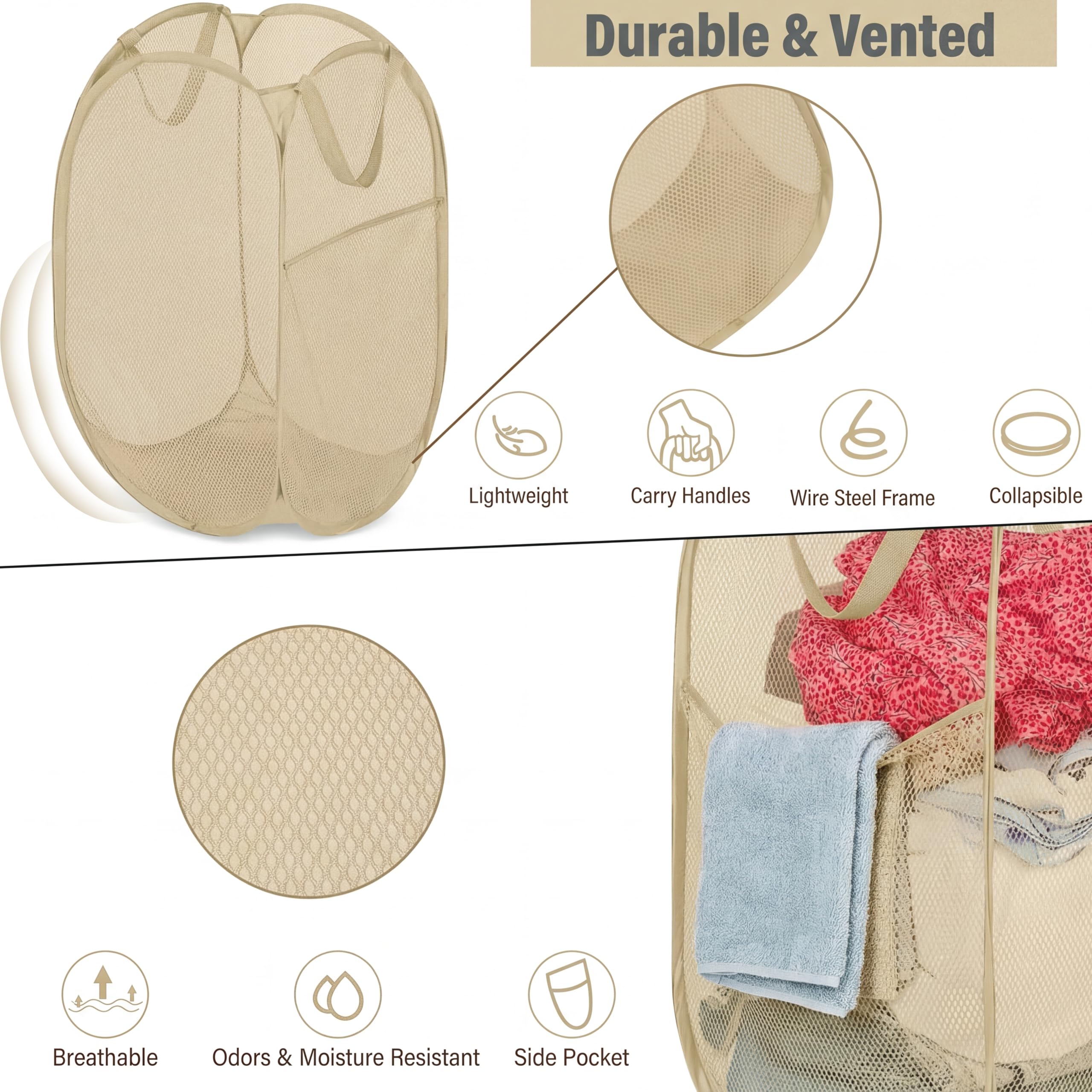 BATTOO Laundry Hamper - Pop Up Mesh Basket -7