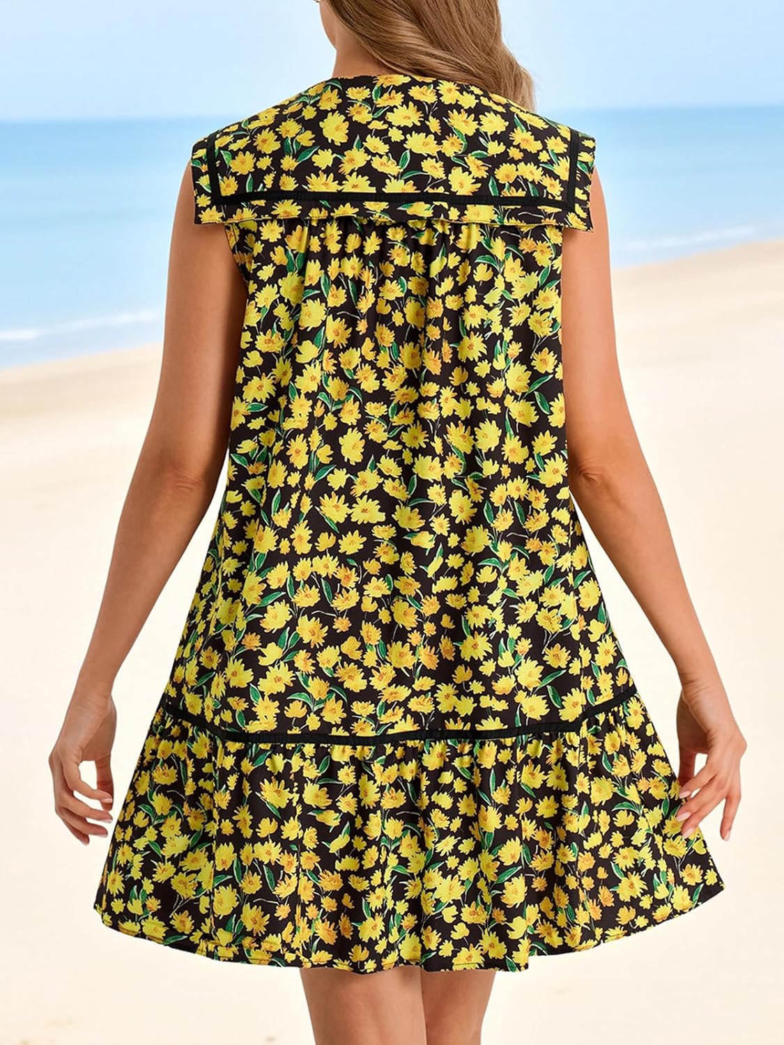 Wenrine Womens Mini Shirt Dress Casual Floral Sleeveless Collared Button Down Summer Dresses - Image 5