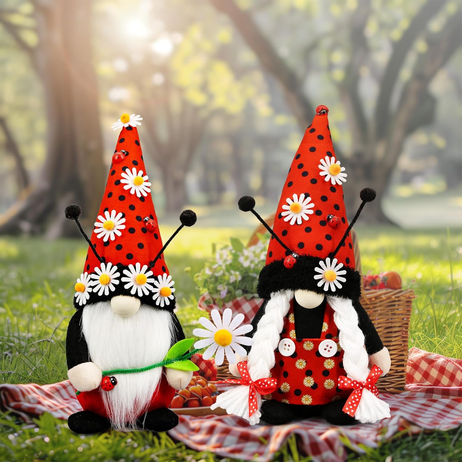 Spring Decorations for Home - Spring Decor Indoor - Ladybug Plush Gnomes Decorations for Home - Daisy Plush Gnome - Summer Gnomes